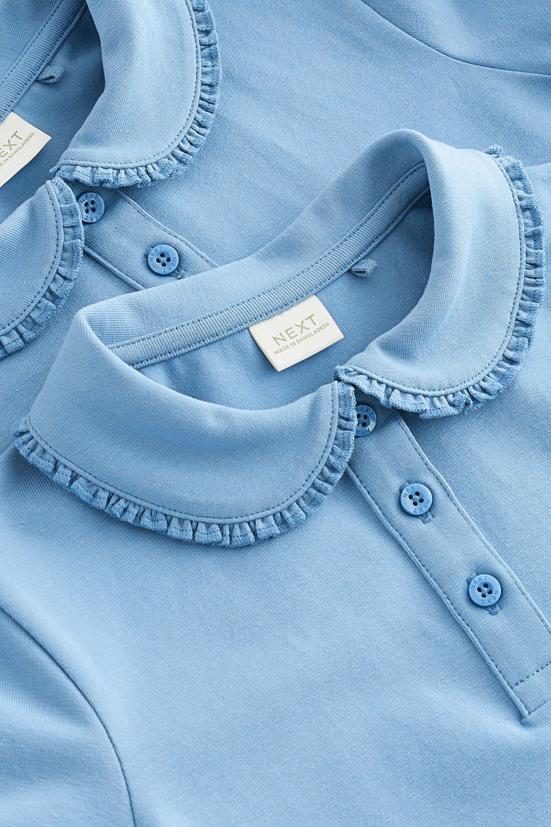 Blue Cotton Stretch Frill Collar School Polo Tops 2 Pack (3-16yrs)