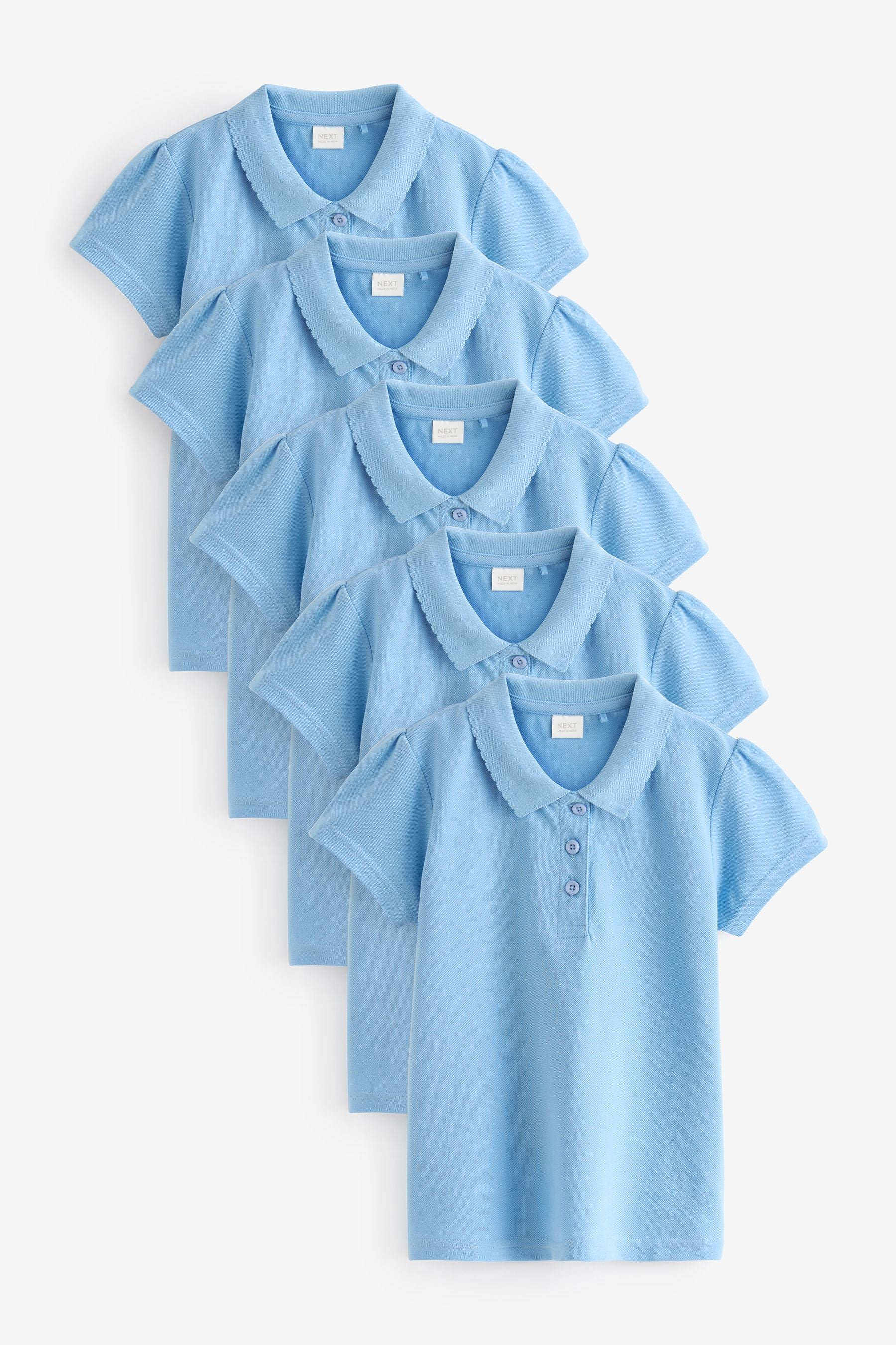 Blue Regular Fit 100% Cotton Short Sleeve Polo Shirts 5 Pack (3-16yrs)