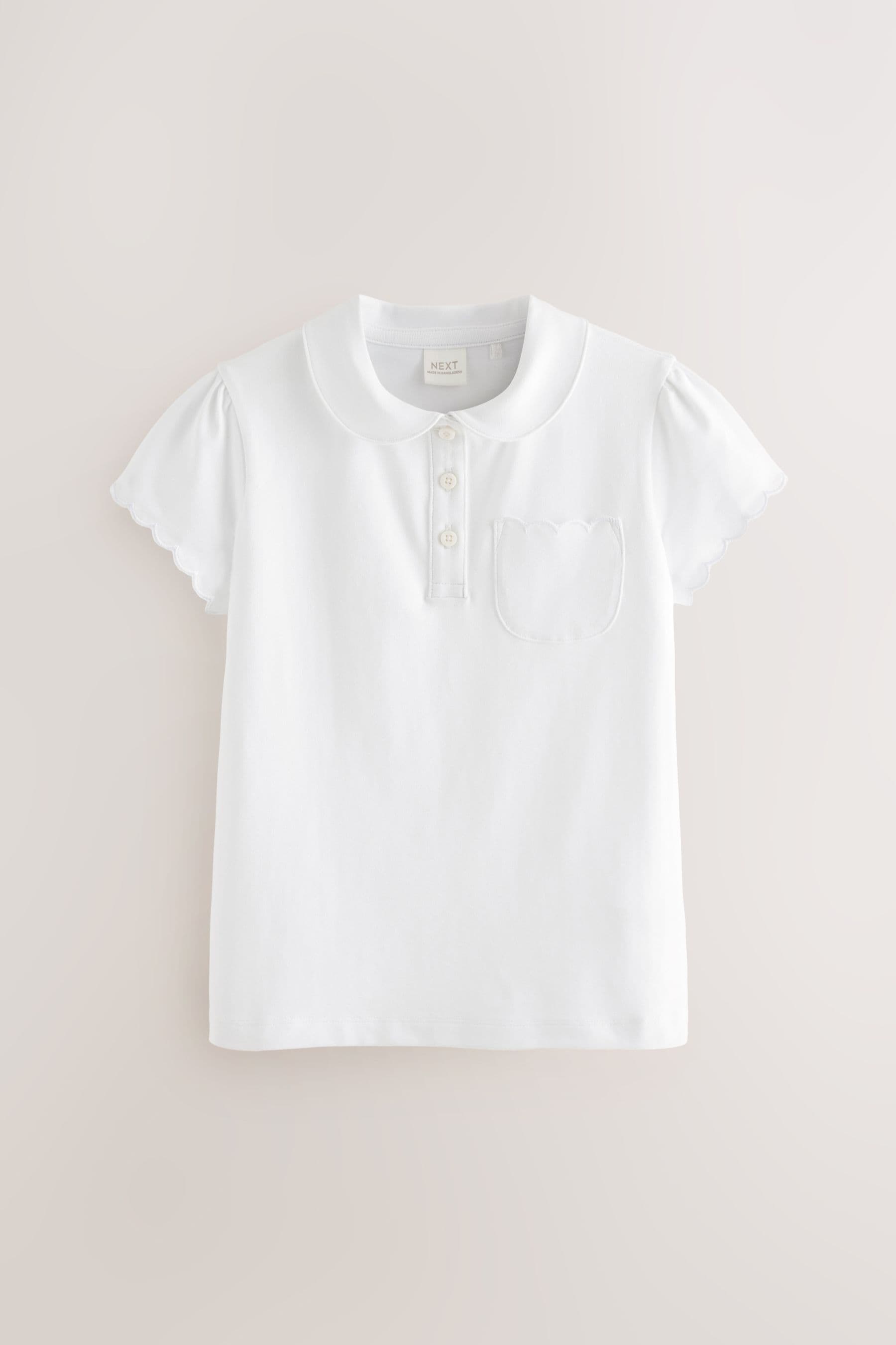 White Cotton Rich Scallop Collar School Polo Tops 2 Pack (3-16yrs)