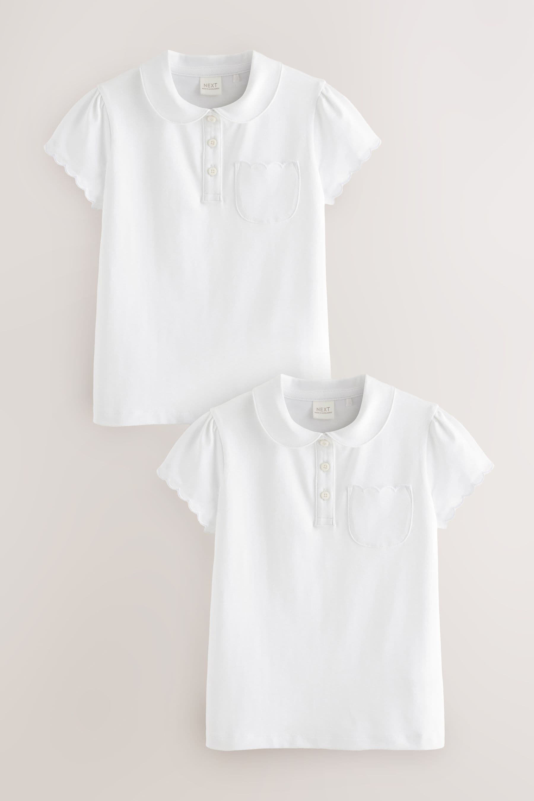 White Cotton Rich Scallop Collar School Polo Tops 2 Pack (3-16yrs)