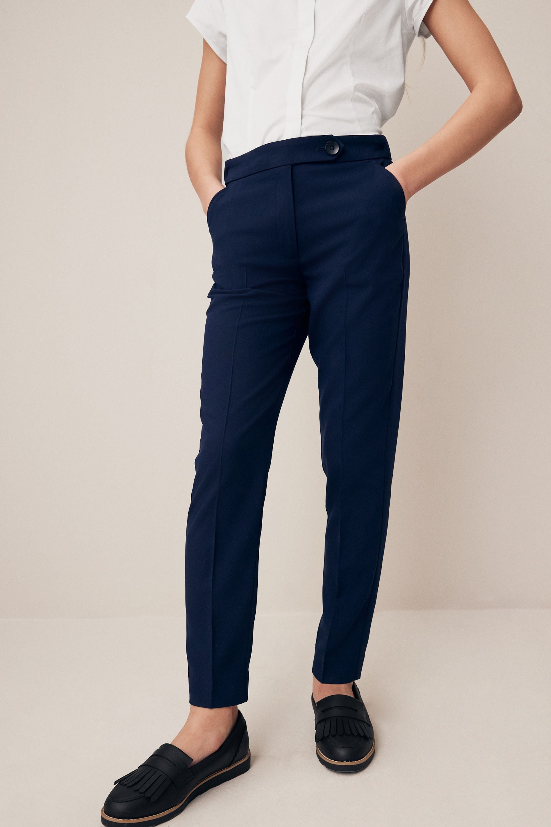 Navy Blue Plain Front School Trousers (3-18yrs)