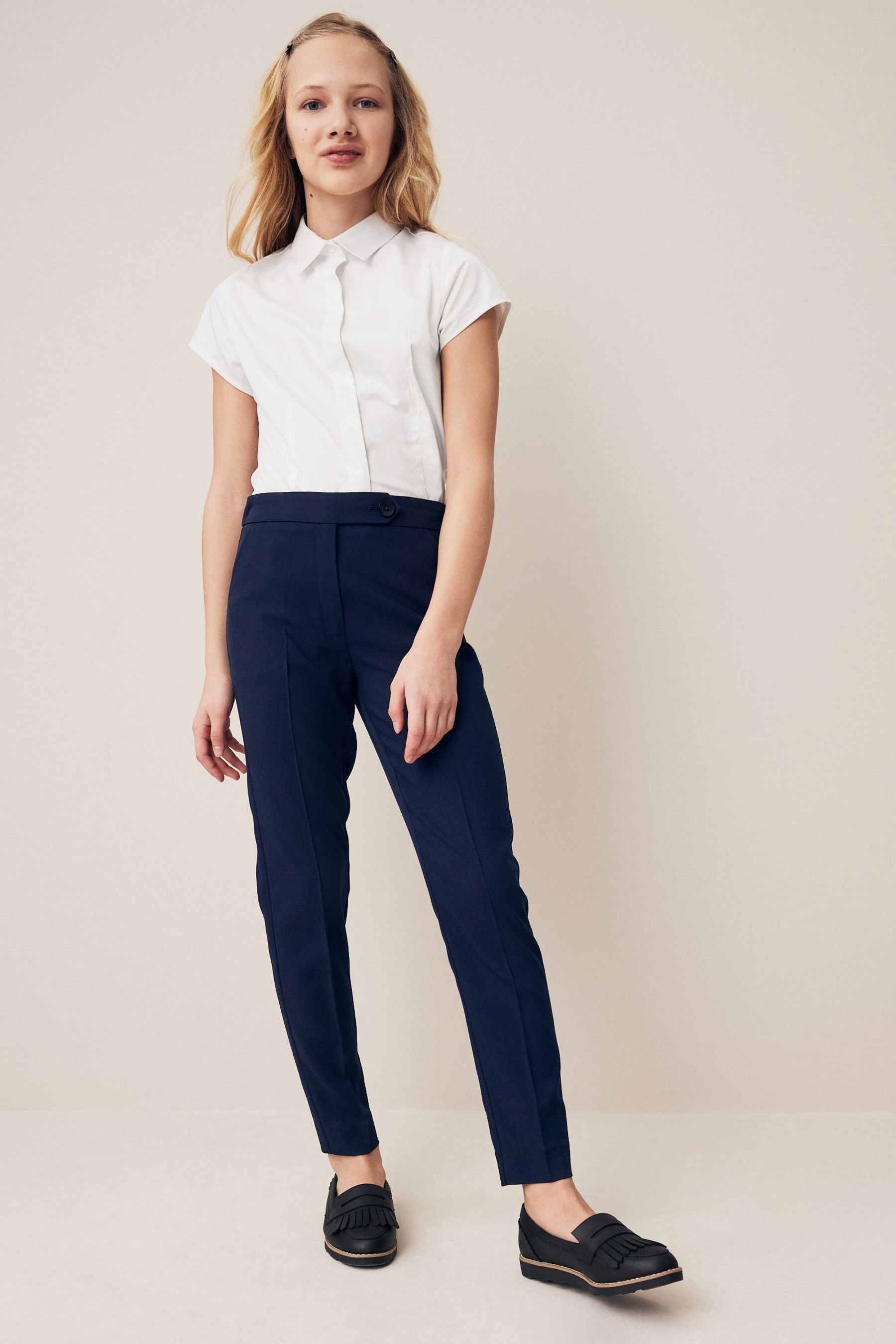 Navy Blue Plain Front School Trousers (3-18yrs)