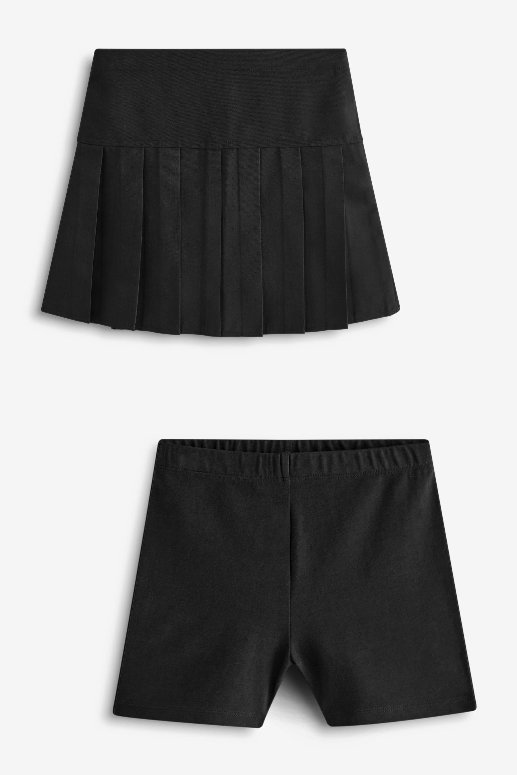 Black Pleat Skirt And Cycle Shorts Set (3-17yrs)