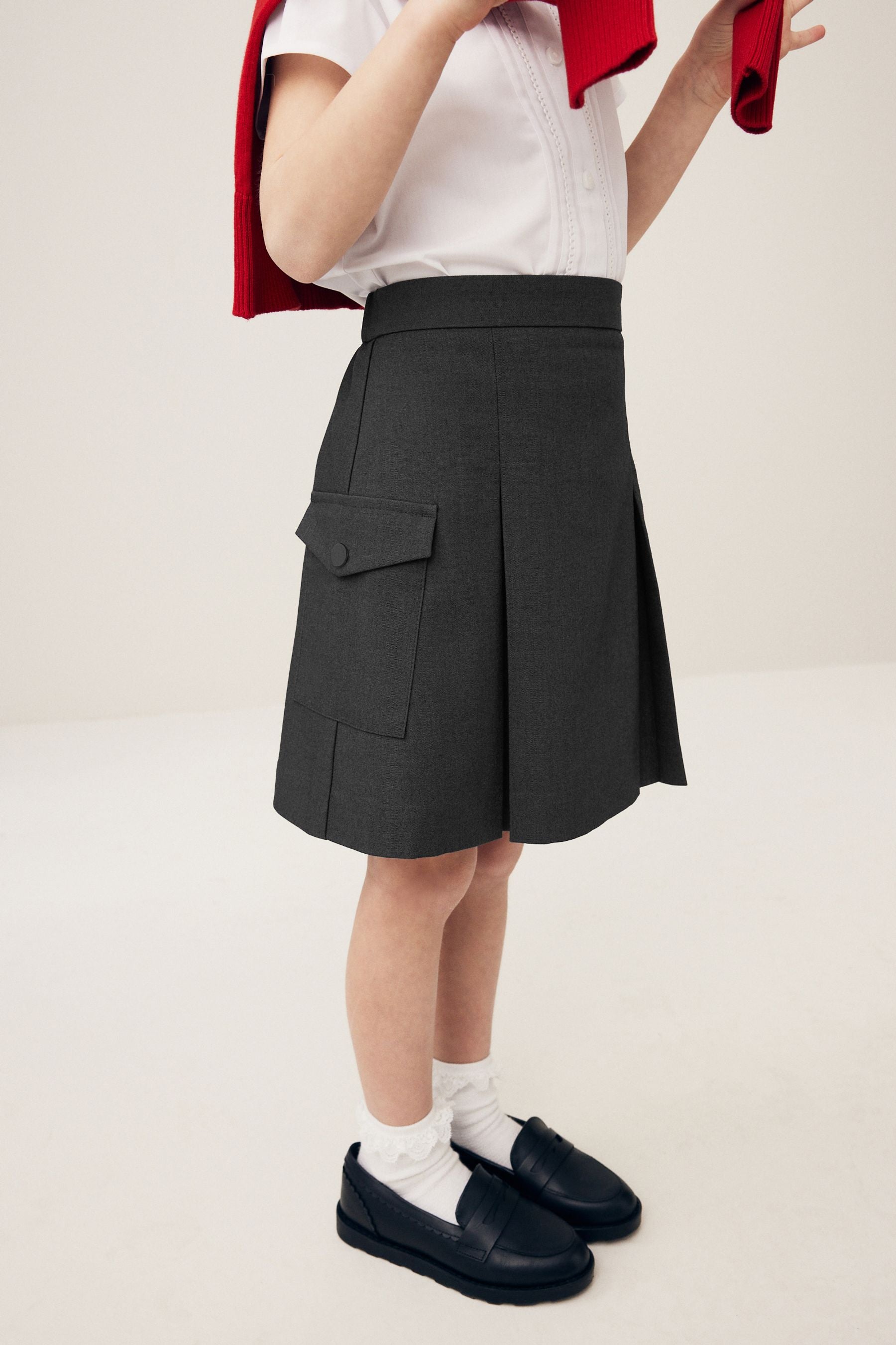 Grey Utility Pocket Pleated Skirt (3-16yrs)