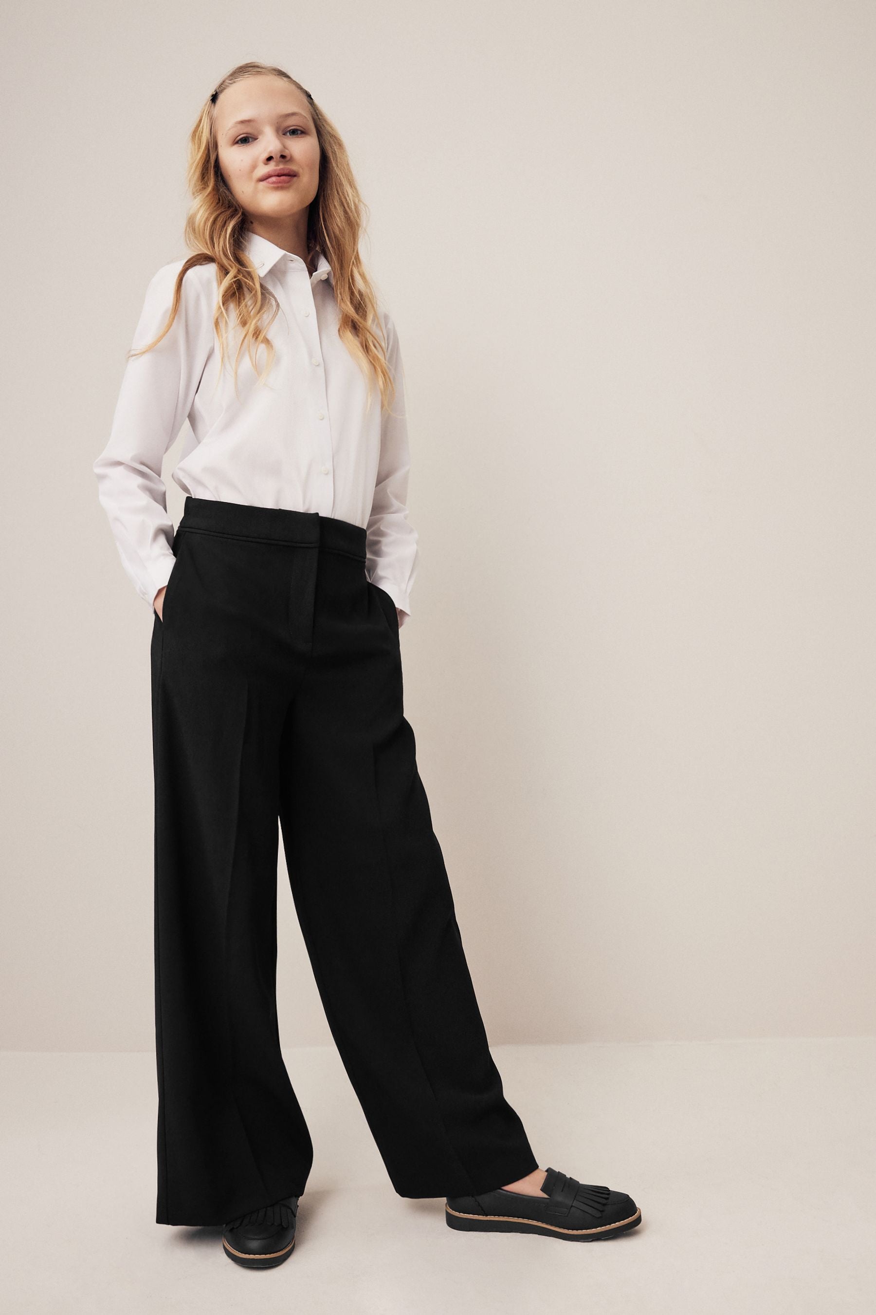 Black Senior Wide Leg Seam Trousers (9-18yrs)