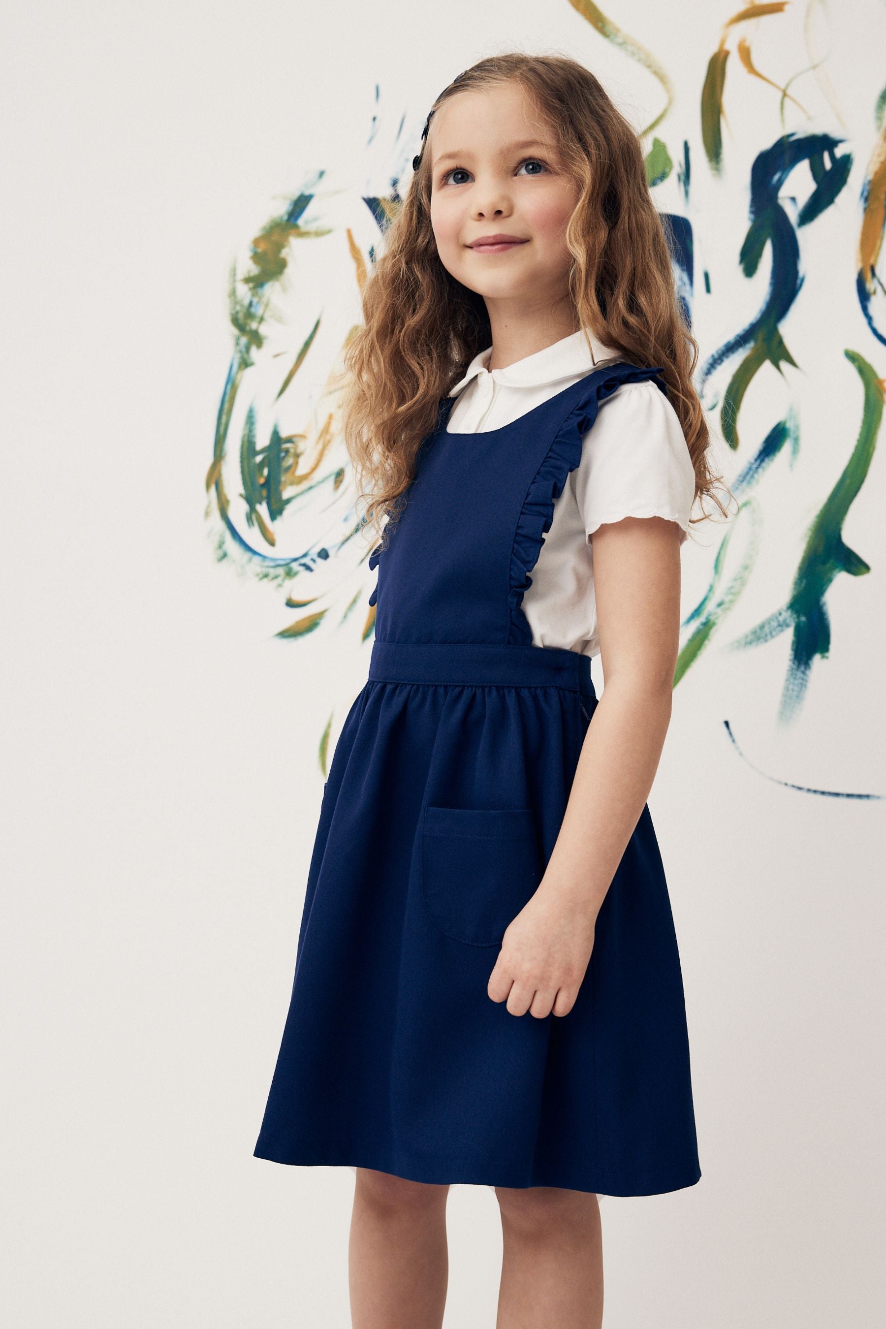 Bright Blue Ruffle Detail Pinafore School Dress (3-14yrs)