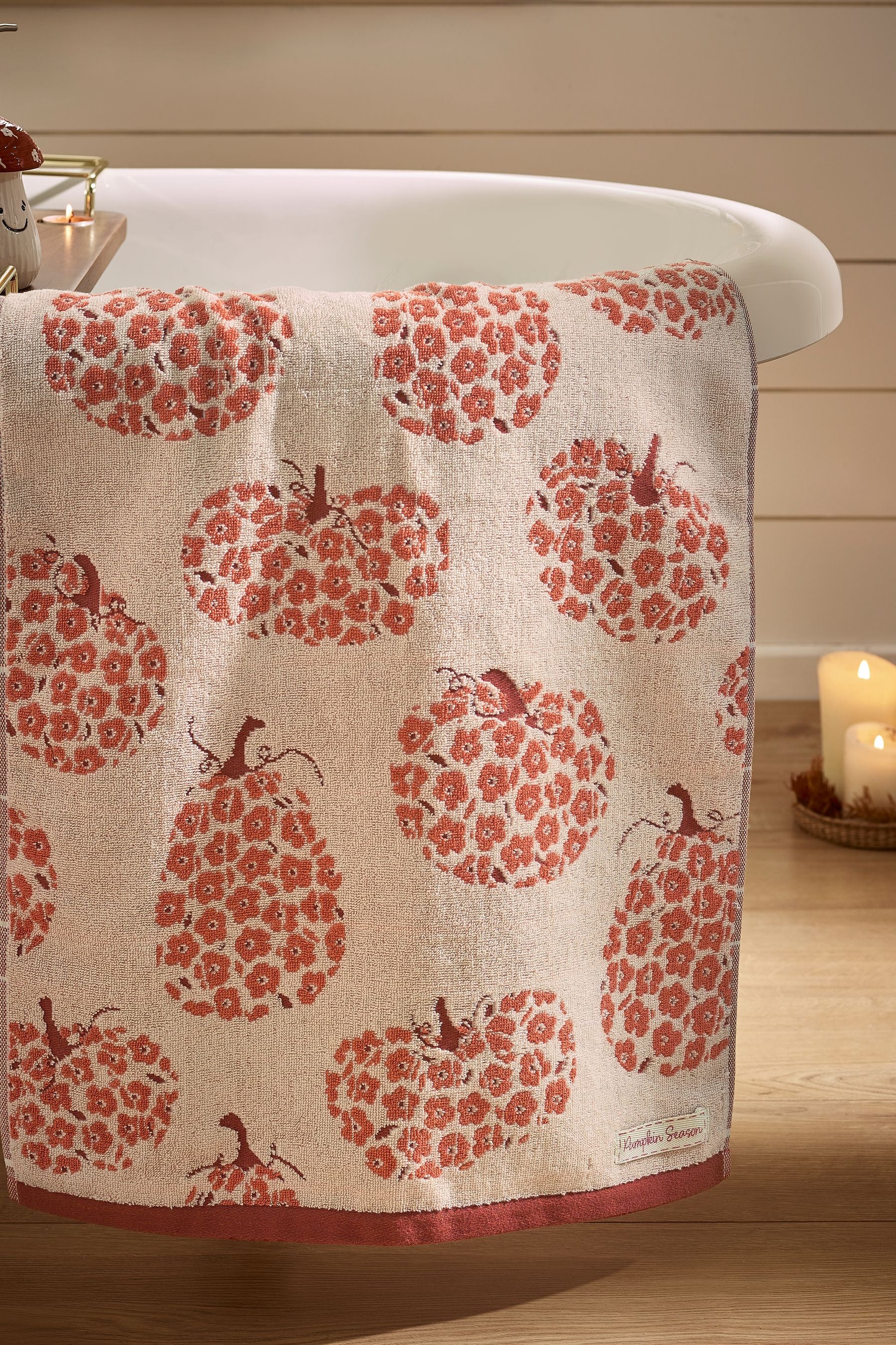 Orange Orange Floral Pumpkin 100% Cotton Towel