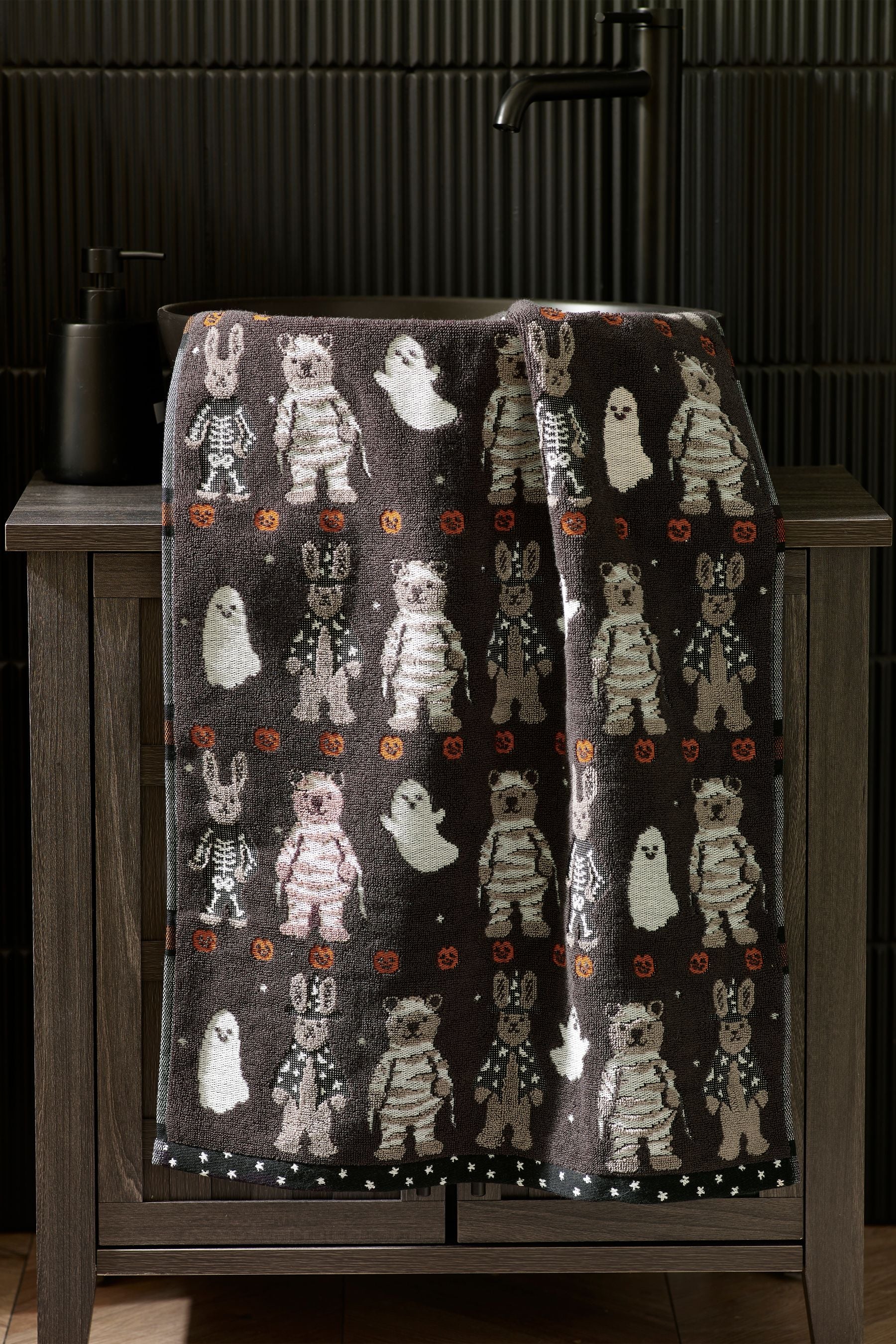 Black Halloween Bertie Bear and Rosie Rabbit Towels