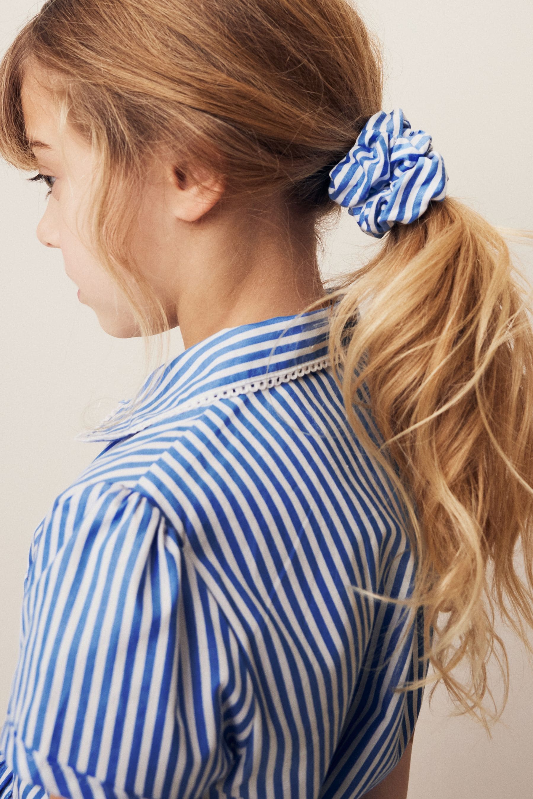 Blue Stripe Cotton Rich Belted School Dress With Scrunchie (3-14yrs)