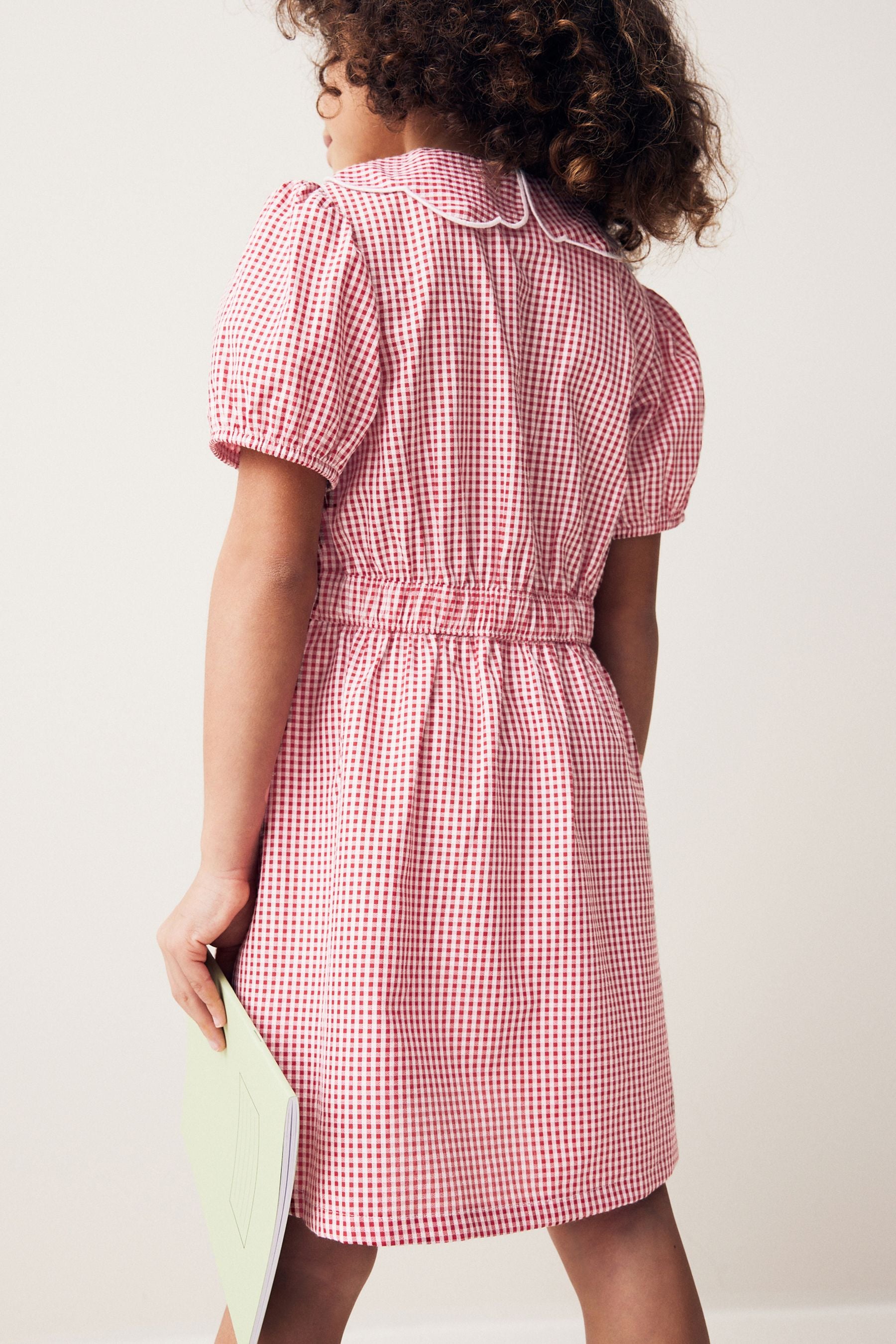 Red Cotton Rich Scalloped Collar Gingham School Dress (3-14yrs)