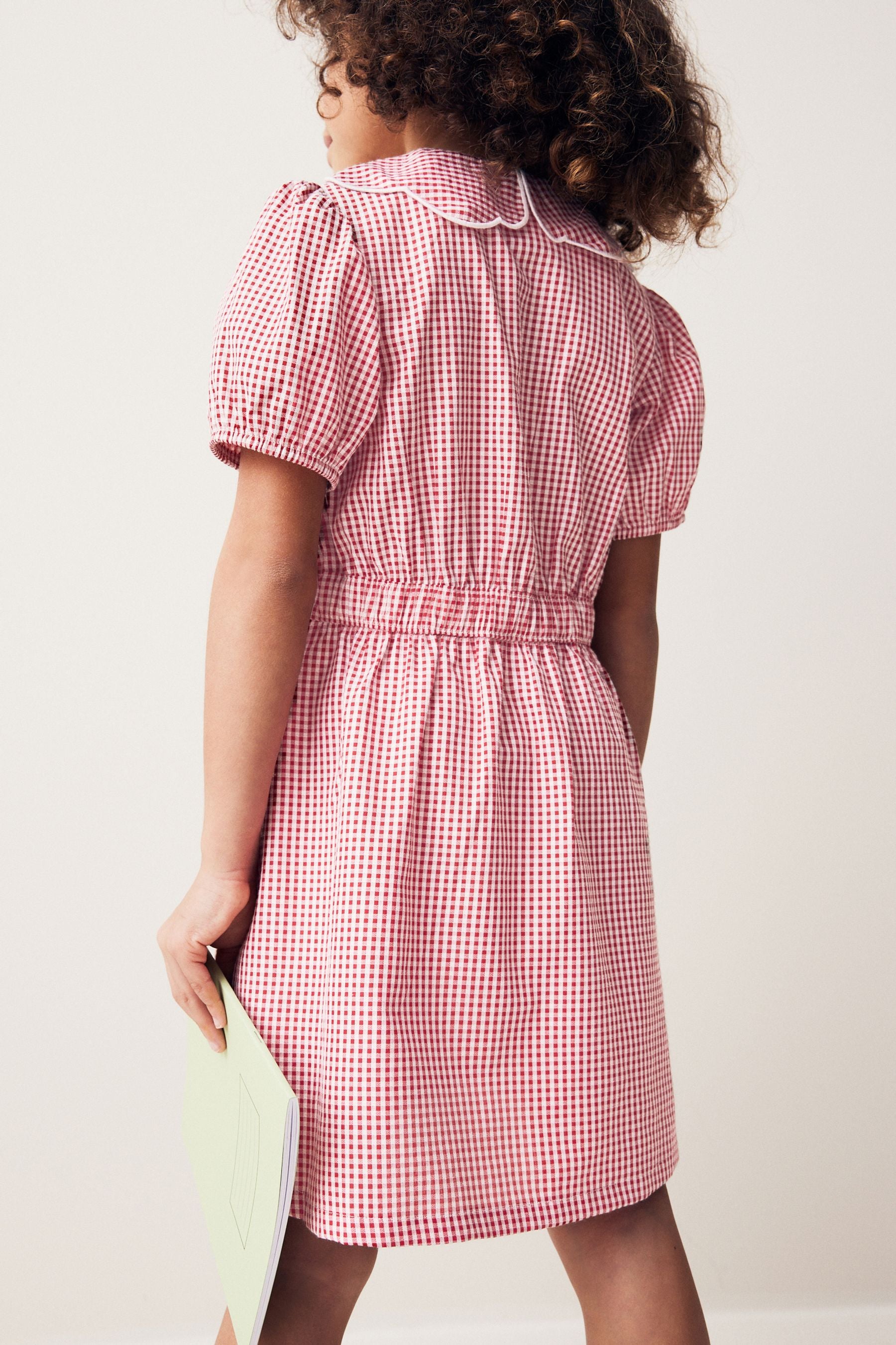 Red Cotton Rich Scalloped Collar Gingham School Dress (3-14yrs)