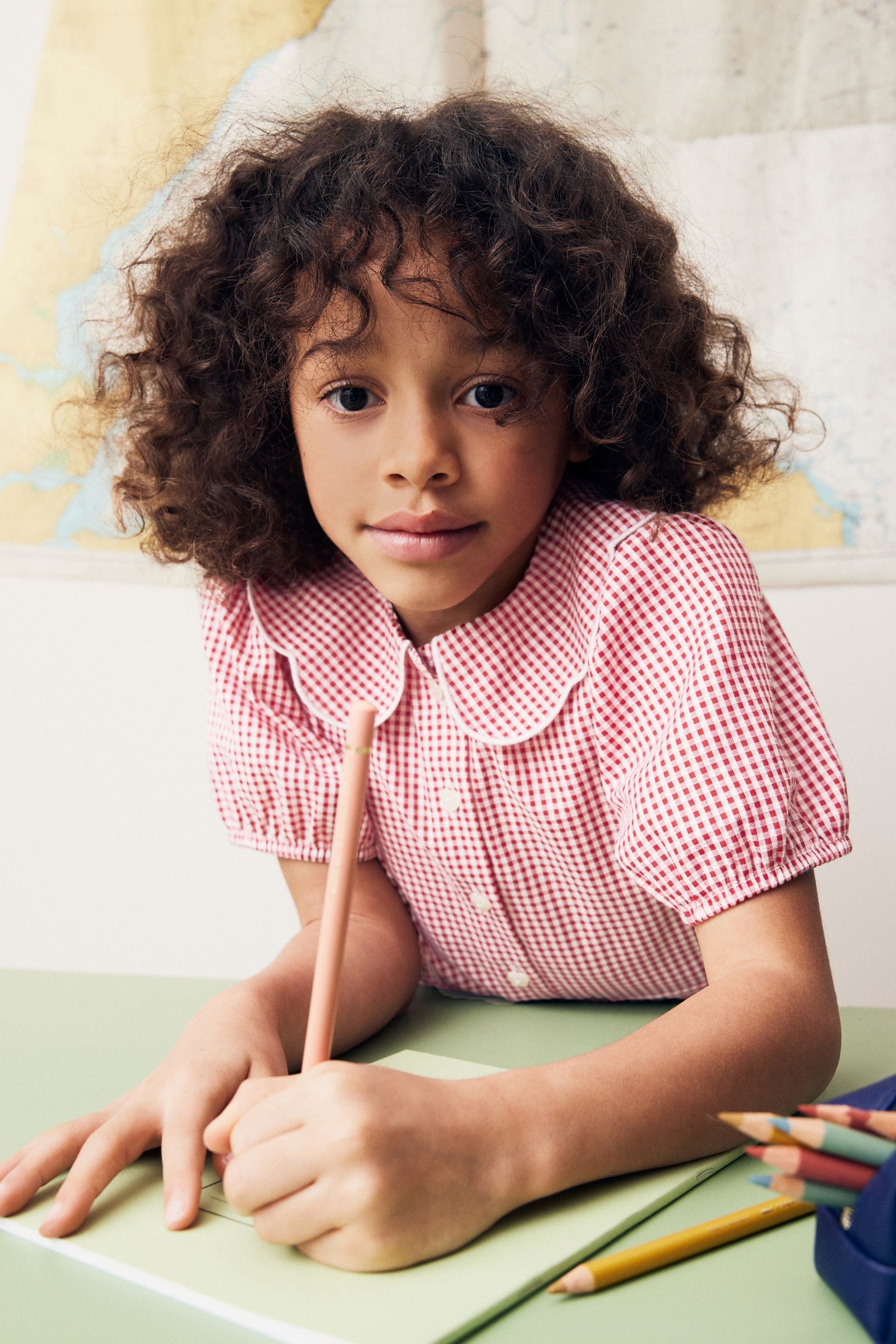 Red Cotton Rich Scalloped Collar Gingham School Dress (3-14yrs)