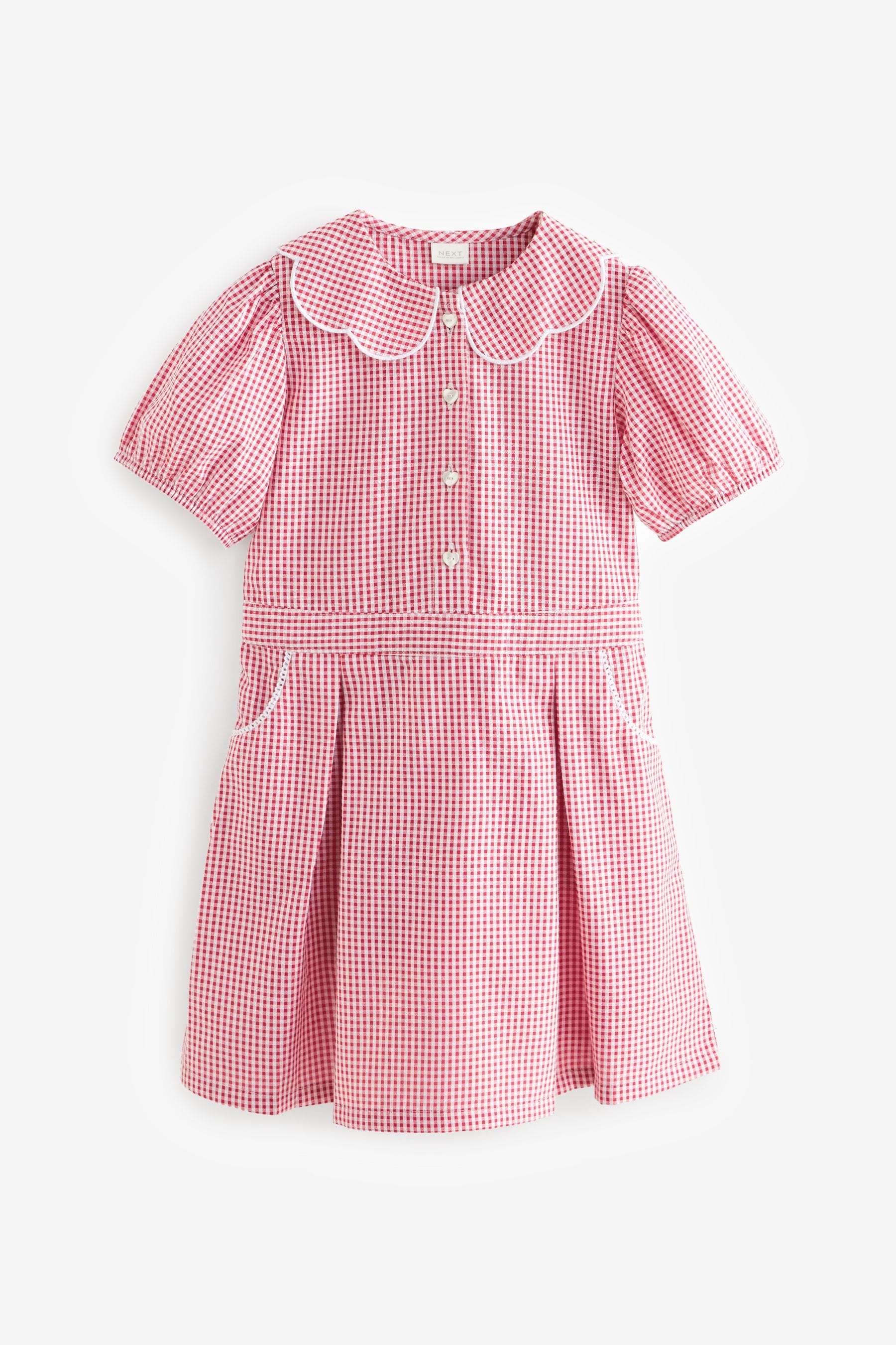 Red Cotton Rich Scalloped Collar Gingham School Dress (3-14yrs)