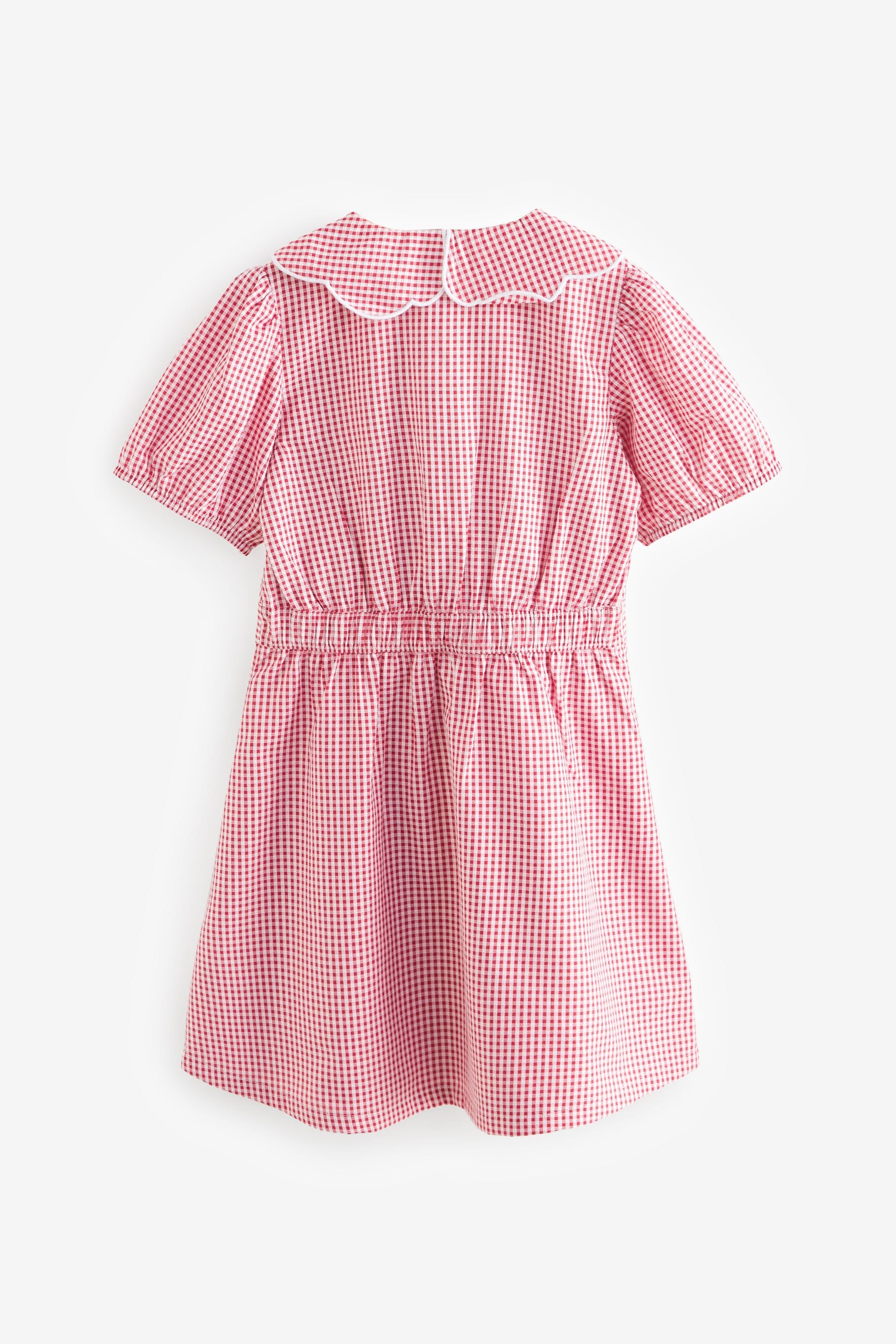 Red Cotton Rich Scalloped Collar Gingham School Dress (3-14yrs)