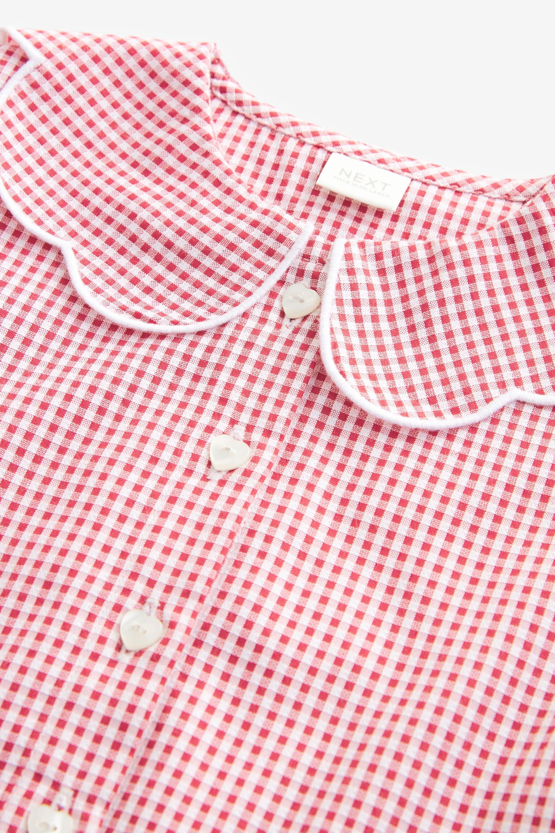 Red Cotton Rich Scalloped Collar Gingham School Dress (3-14yrs)