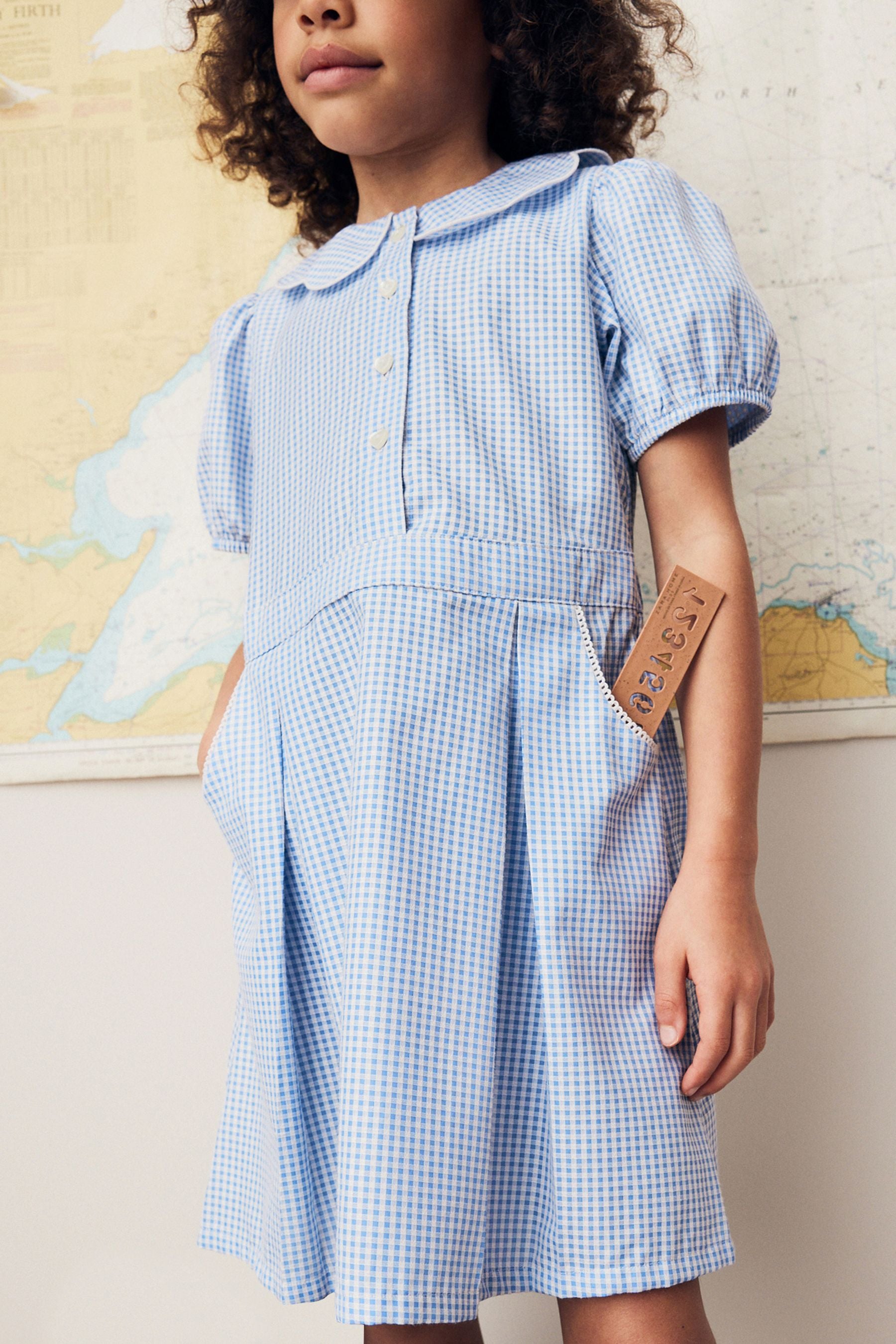 Blue Cotton Rich Scalloped Collar Gingham School Dress (3-14yrs)