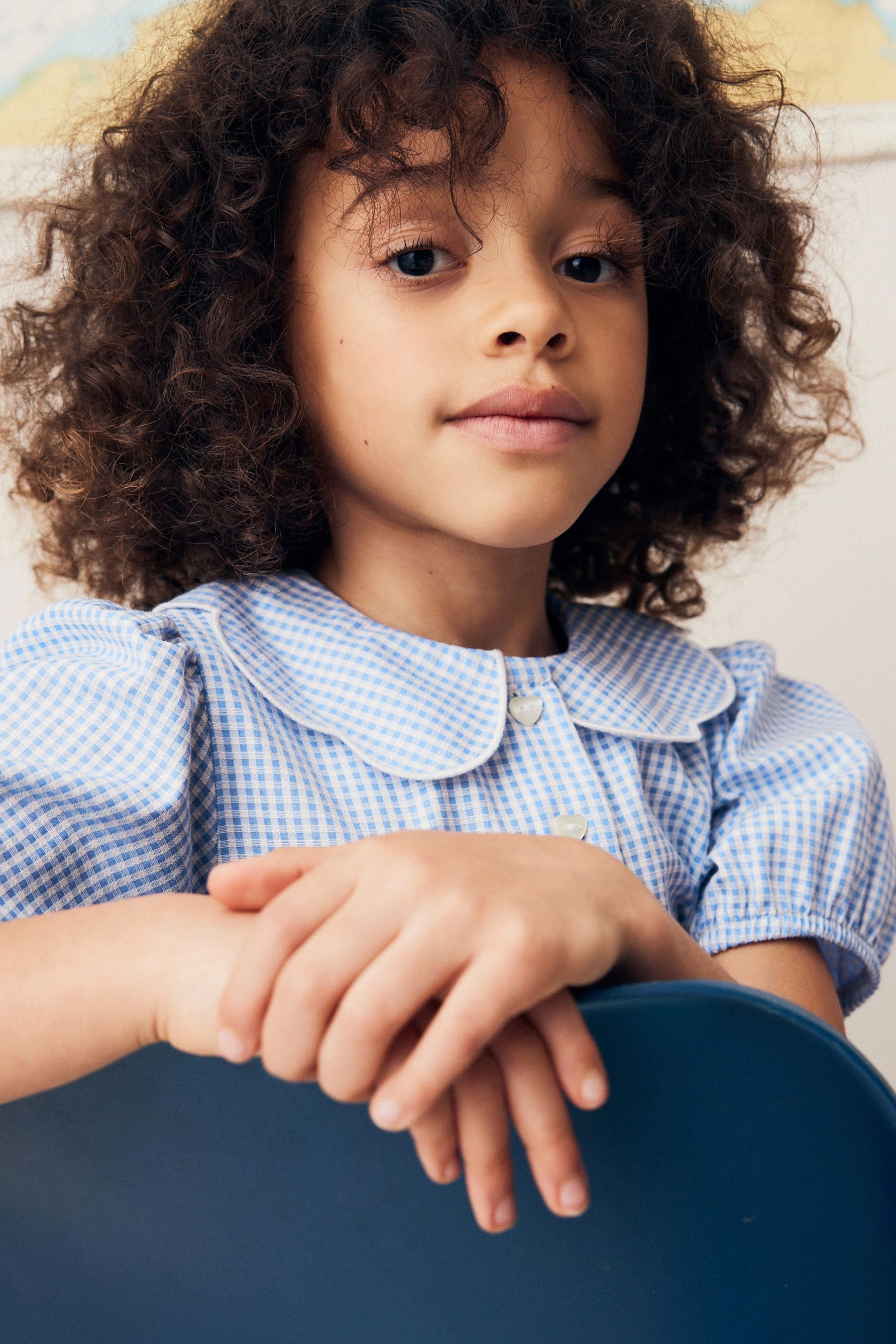 Blue Cotton Rich Scalloped Collar Gingham School Dress (3-14yrs)