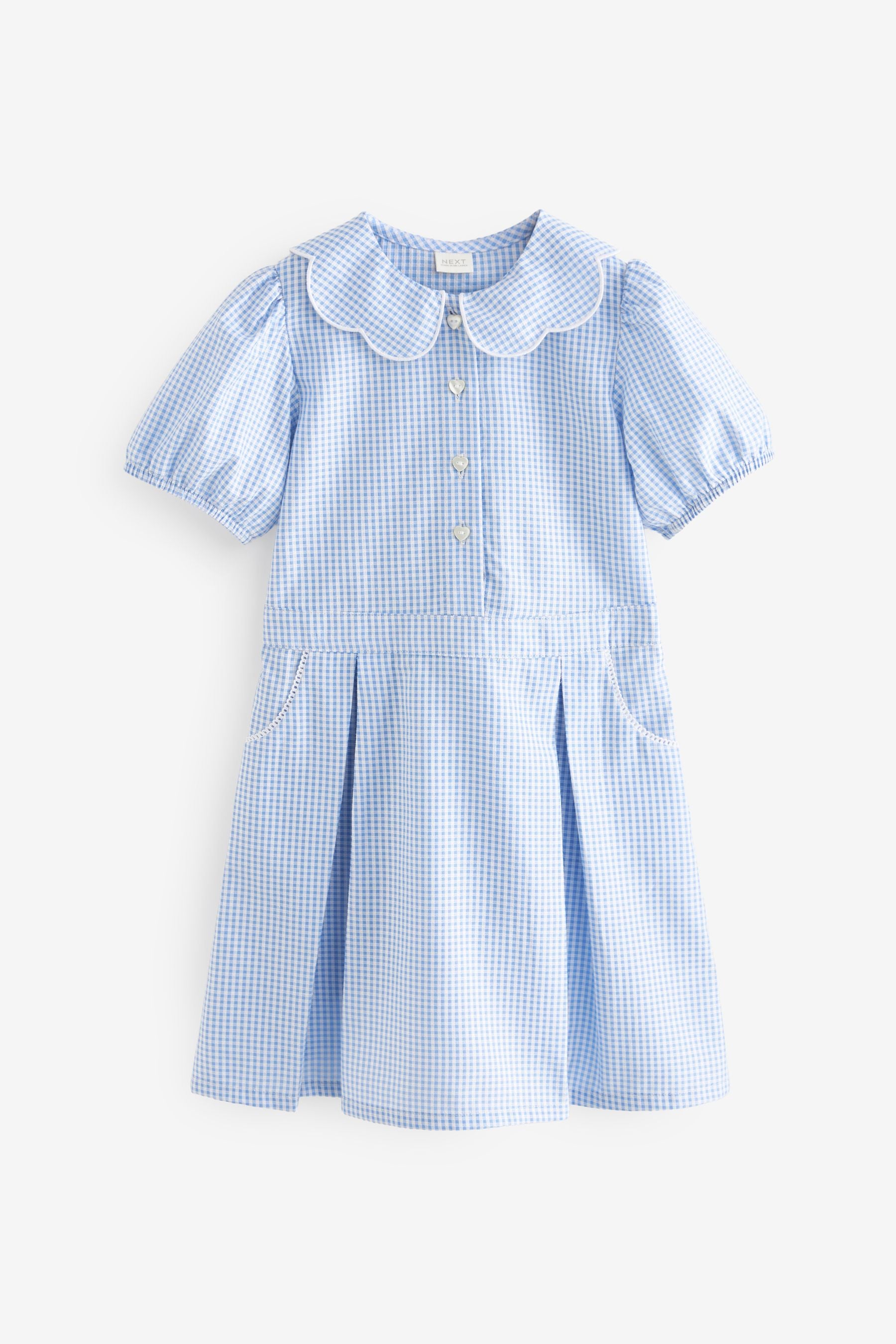 Blue Cotton Rich Scalloped Collar Gingham School Dress (3-14yrs)