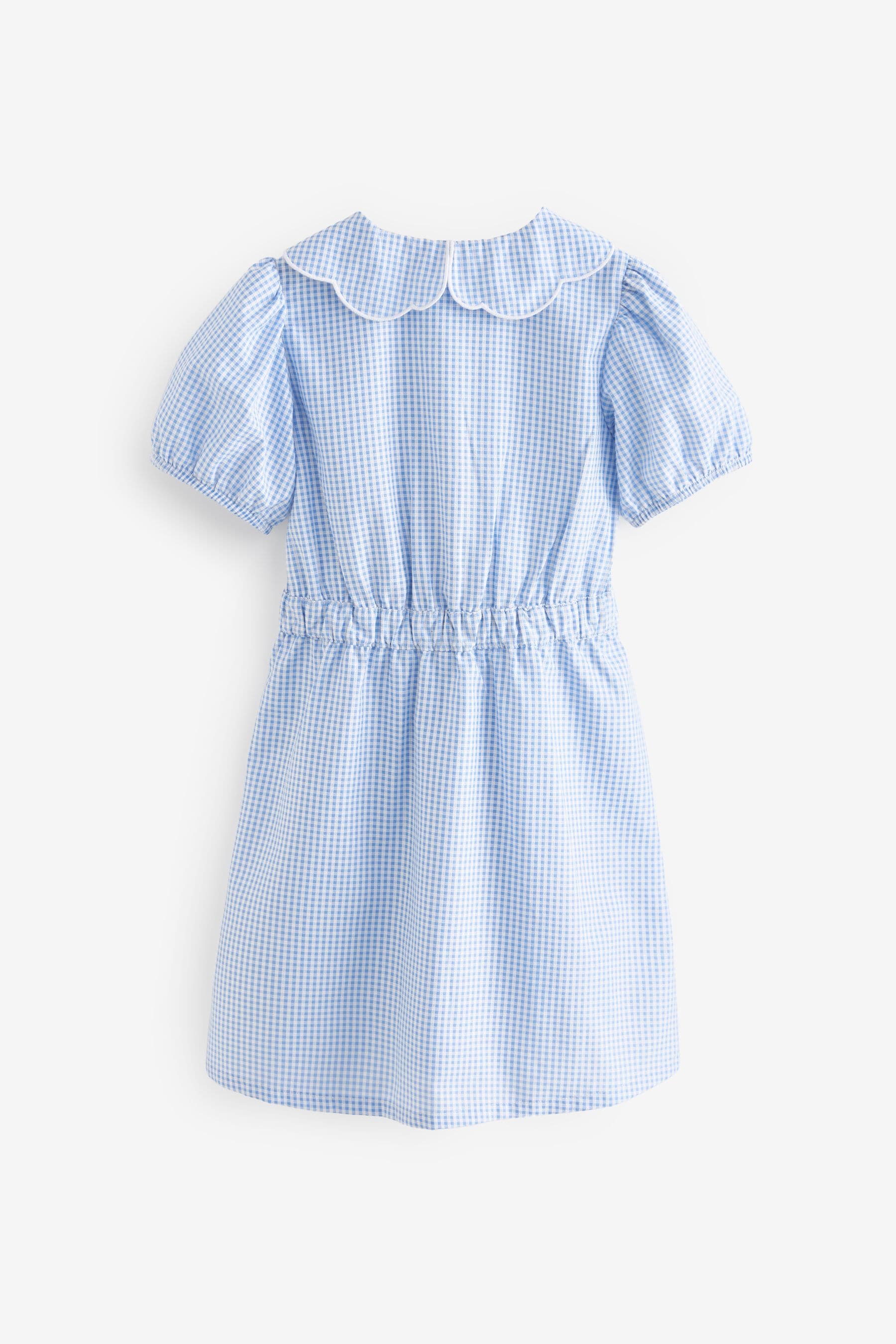 Blue Cotton Rich Scalloped Collar Gingham School Dress (3-14yrs)