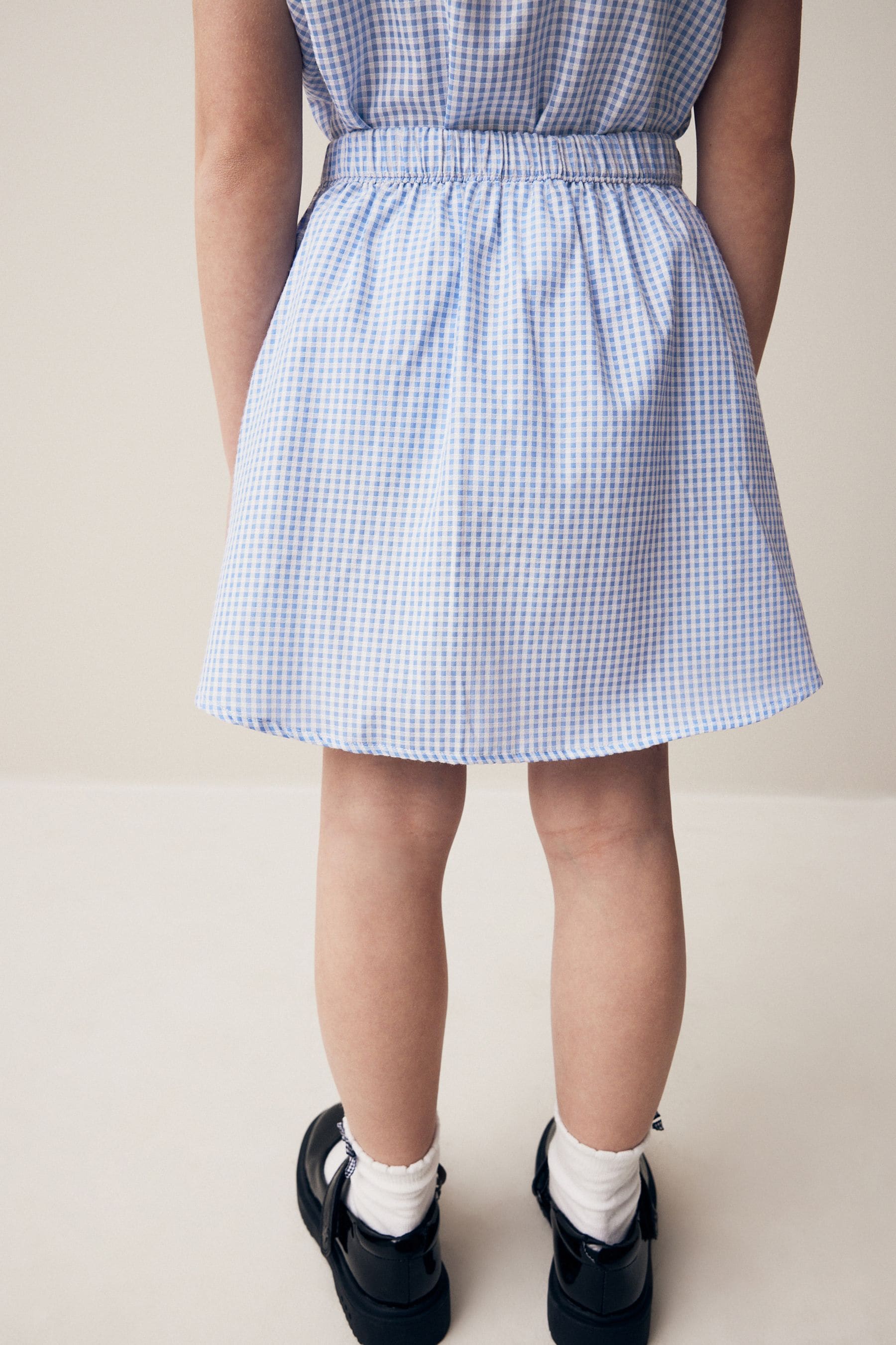 Blue Pull-on Cotton Rich School Gingham Skirt (3-14yrs)