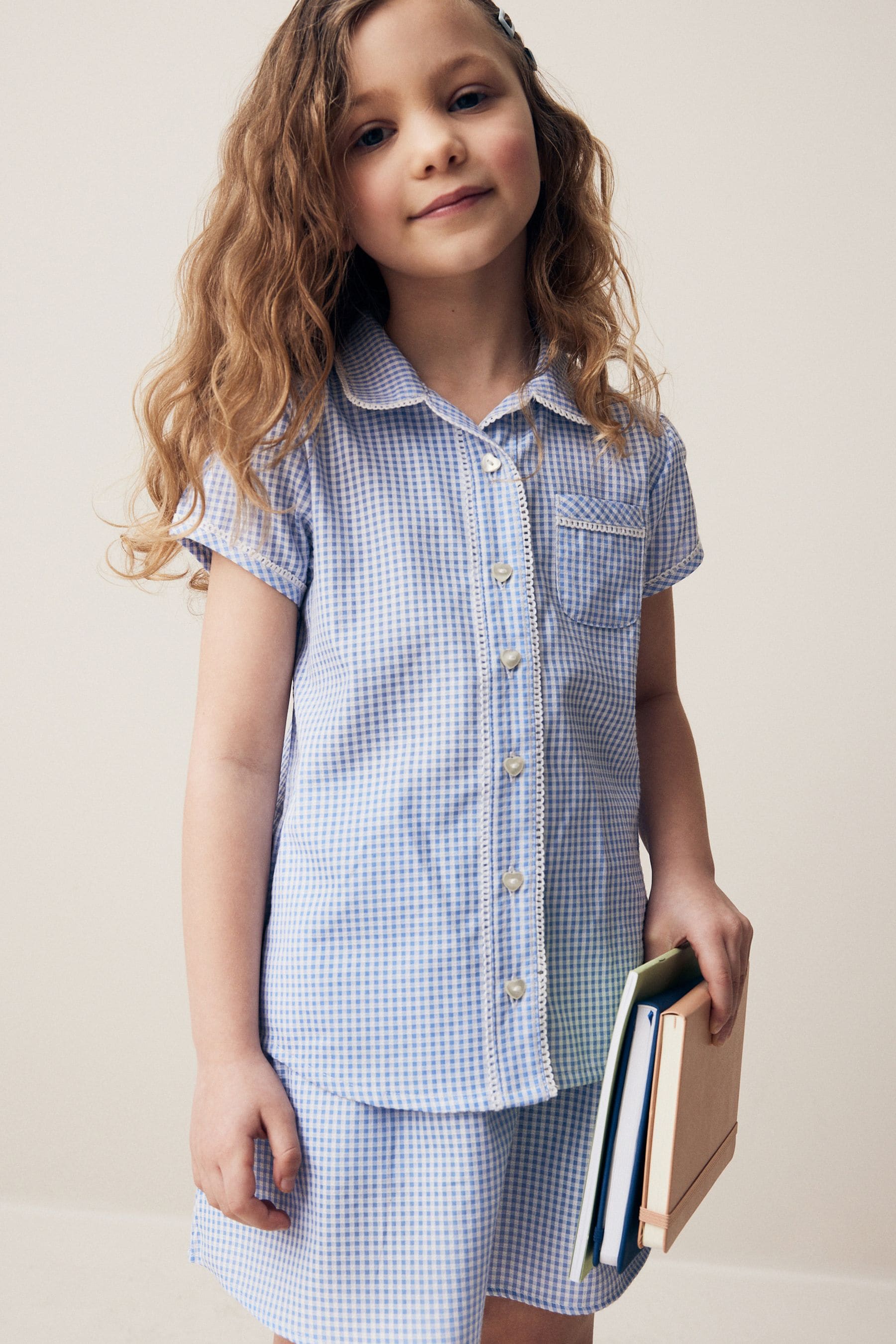 Blue Cotton Rich School Gingham Blouse (3-14yrs)