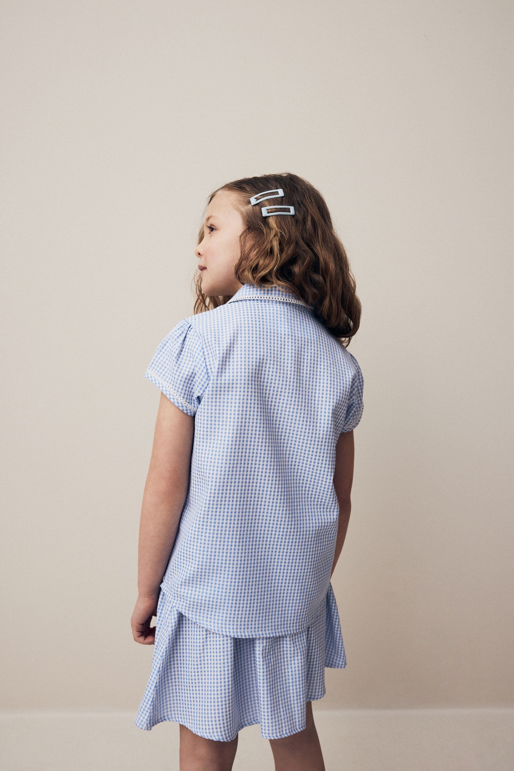 Blue Cotton Rich School Gingham Blouse (3-14yrs)