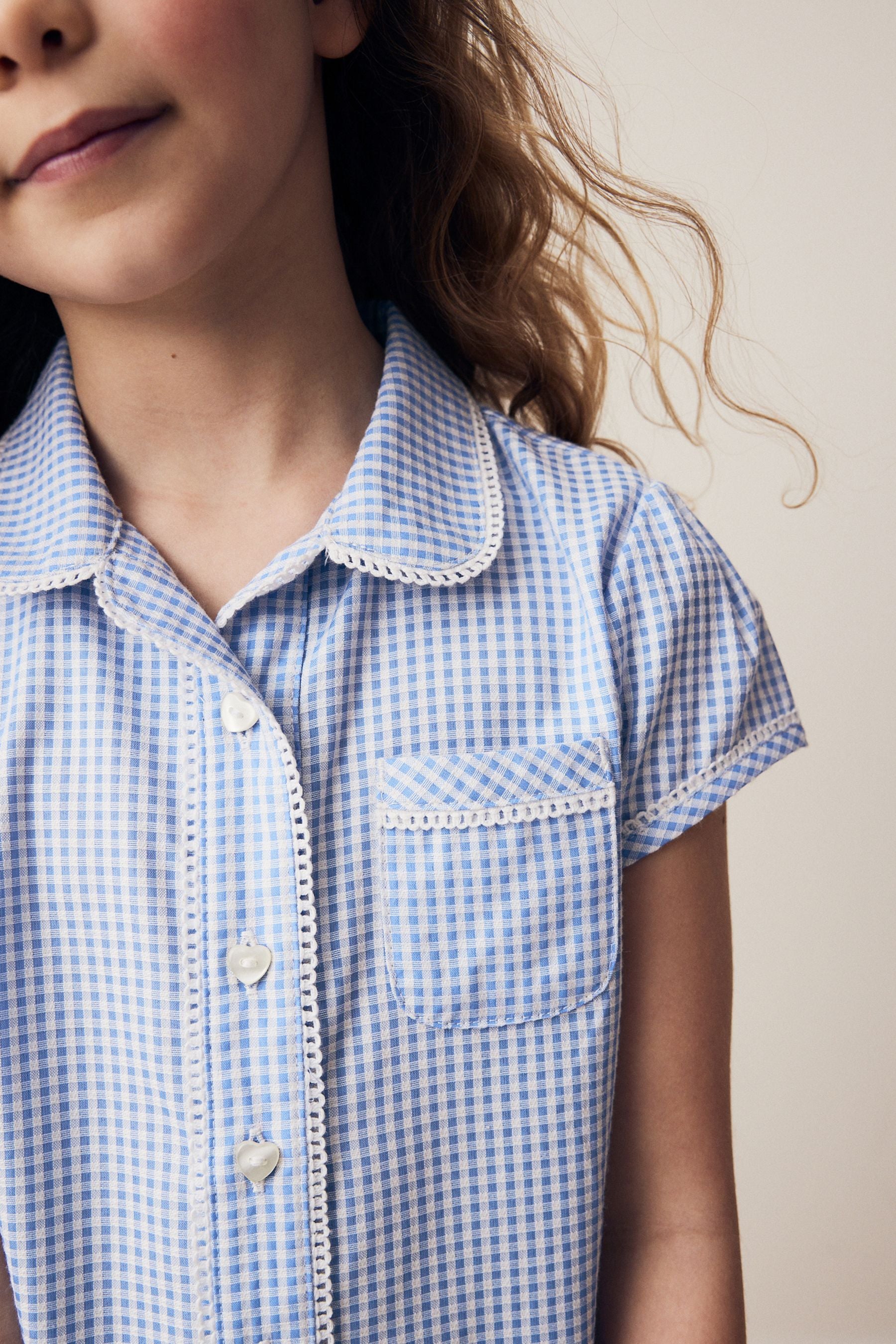 Blue Cotton Rich School Gingham Blouse (3-14yrs)