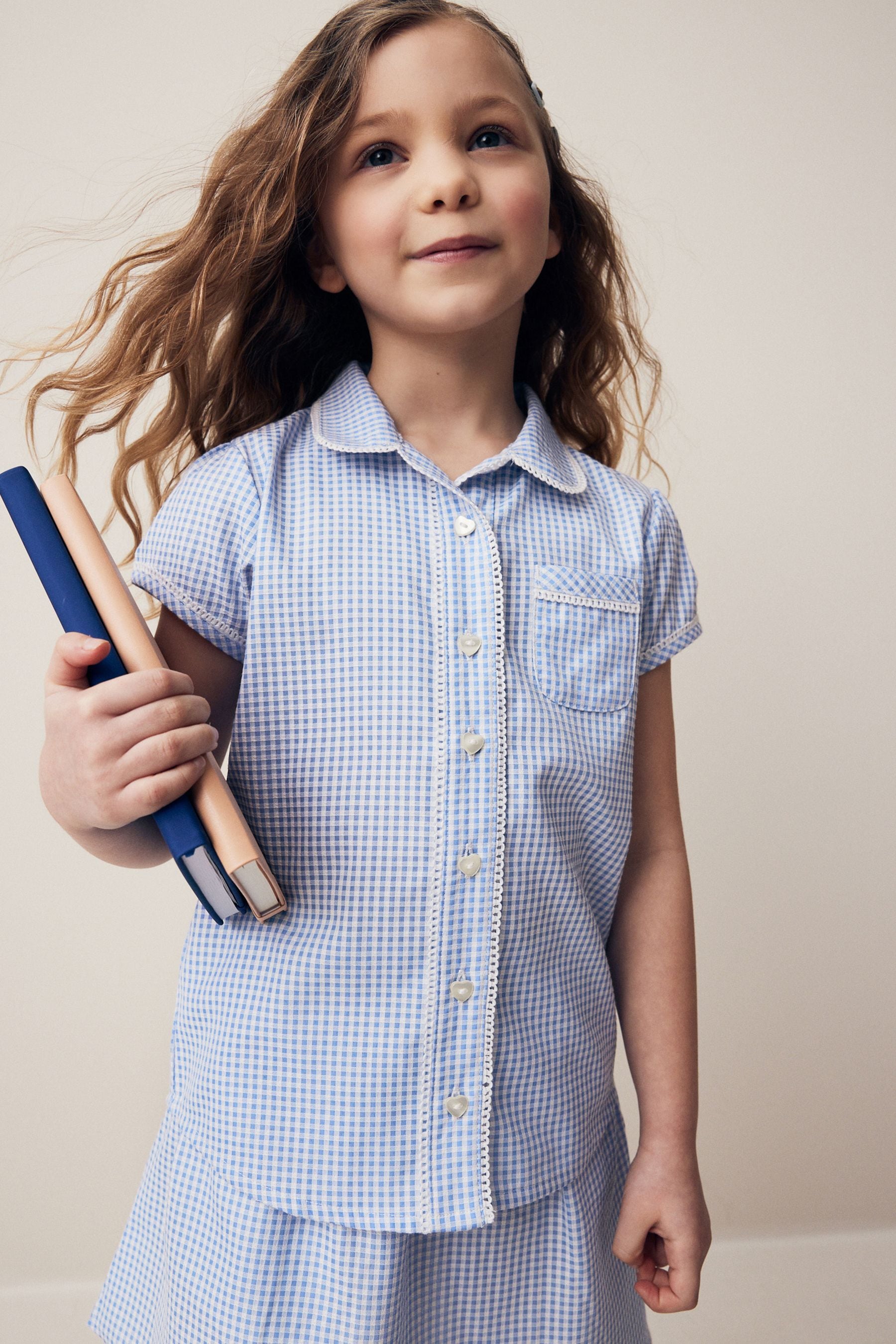 Blue Cotton Rich School Gingham Blouse (3-14yrs)