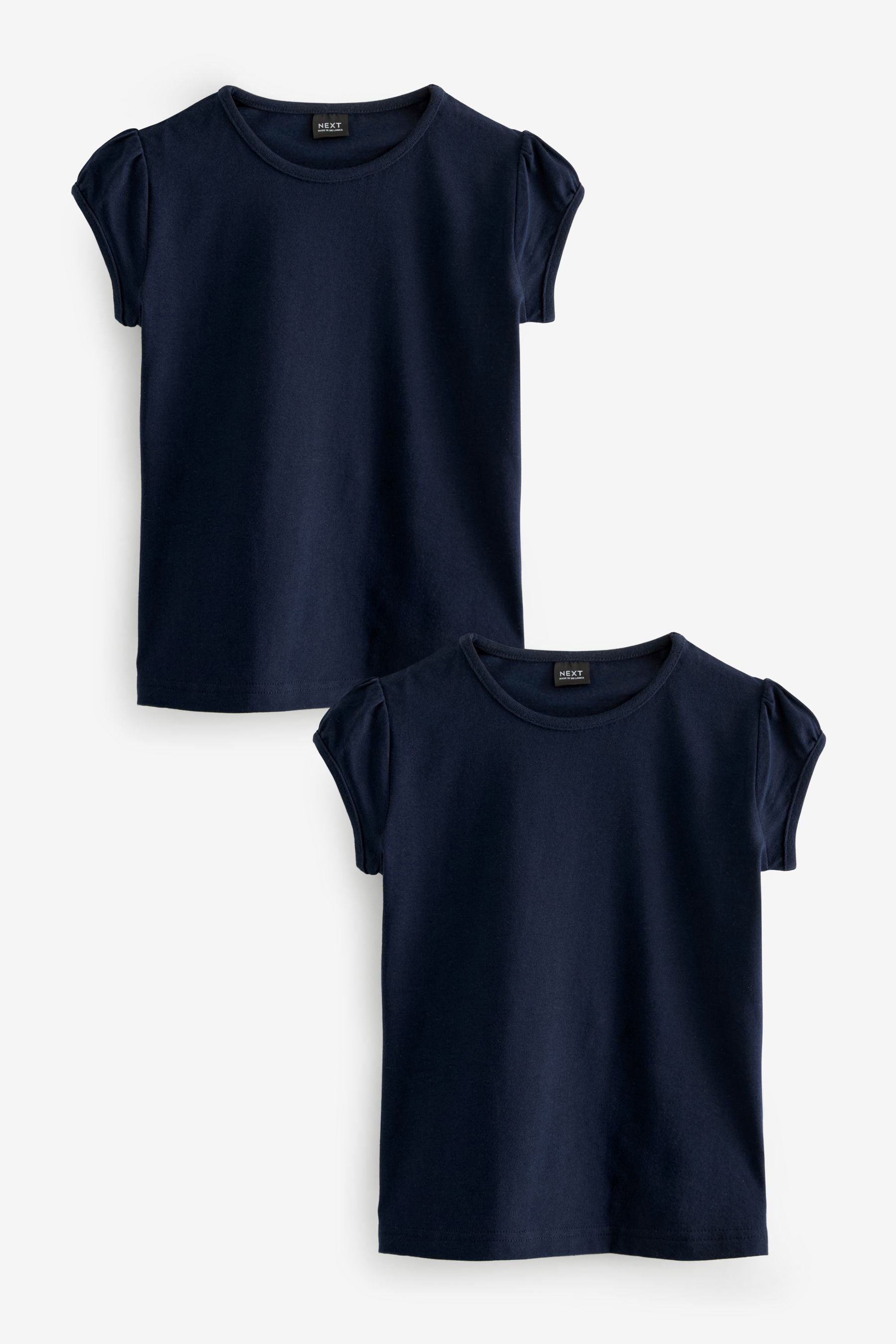 Navy Blue 2 Pack Cotton Puff Sleeve T-Shirts (3-16yrs)