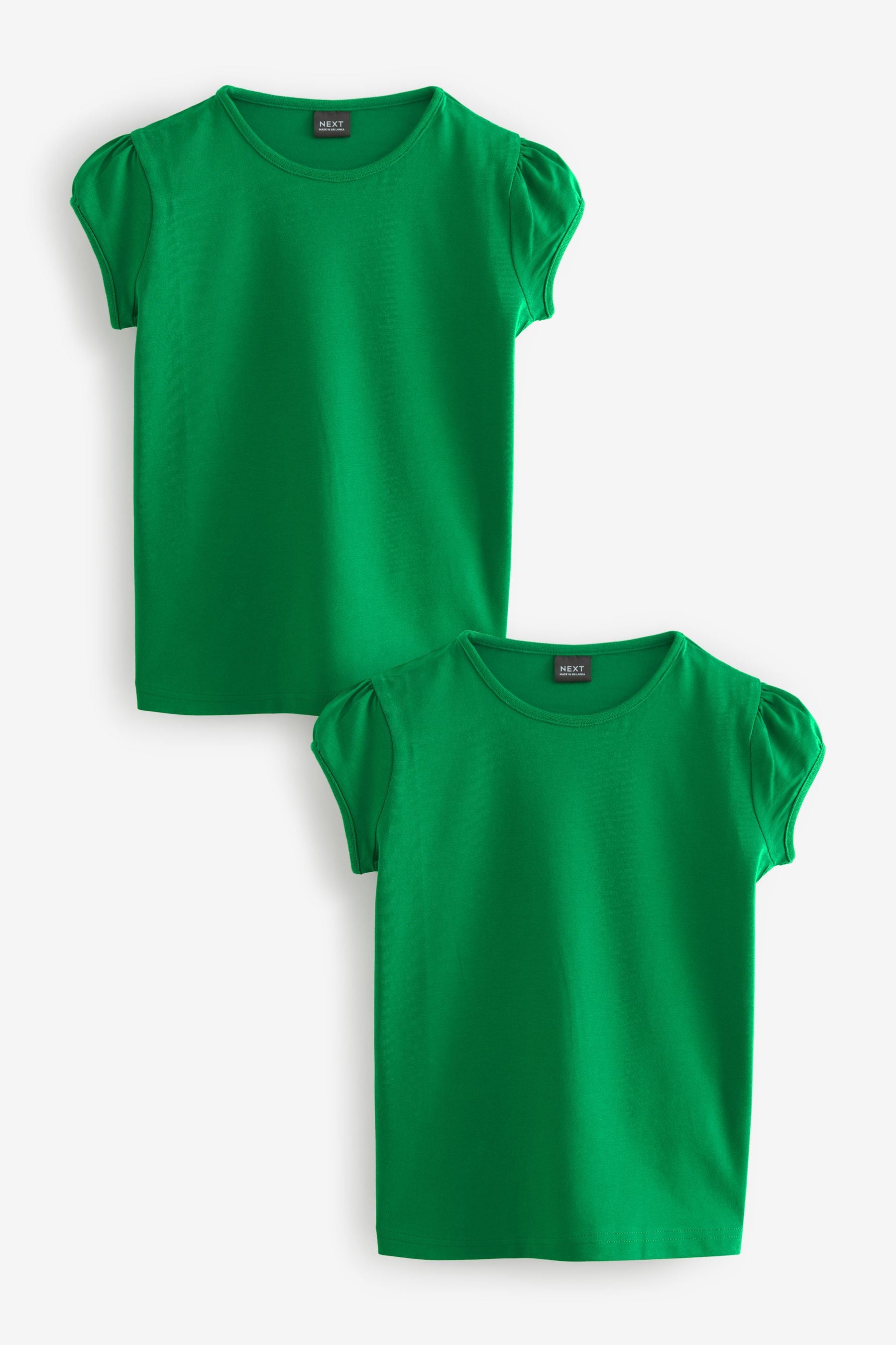 Green 100% Cotton Puff Sleeve T-Shirts 2 Pack (3-16yrs)