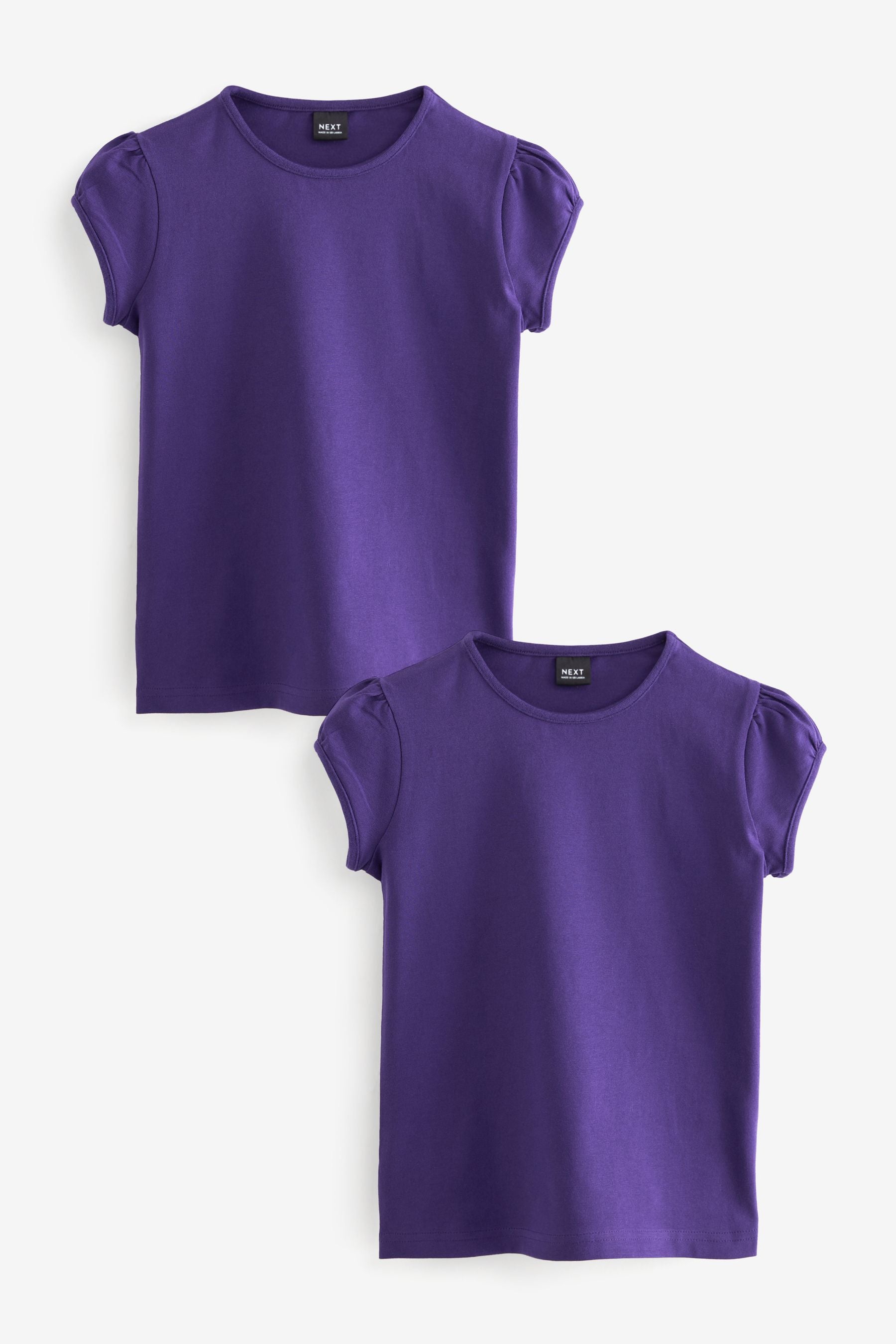 Purple 100% Cotton Puff Sleeve T-Shirts 2 Pack (3-16yrs)