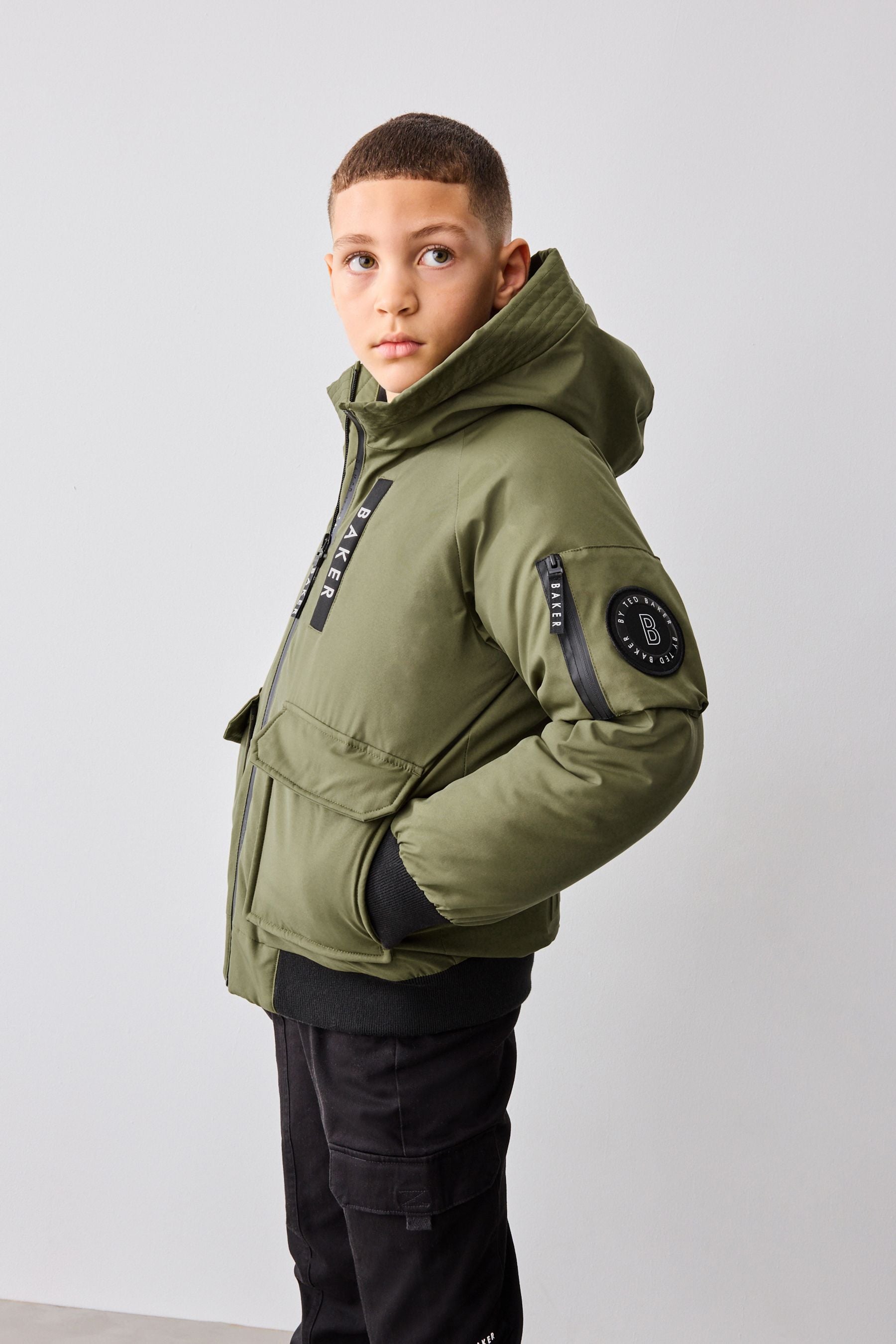 Baker by Ted Baker Khaki/Green Shower Resistant Padded Bomber Coat