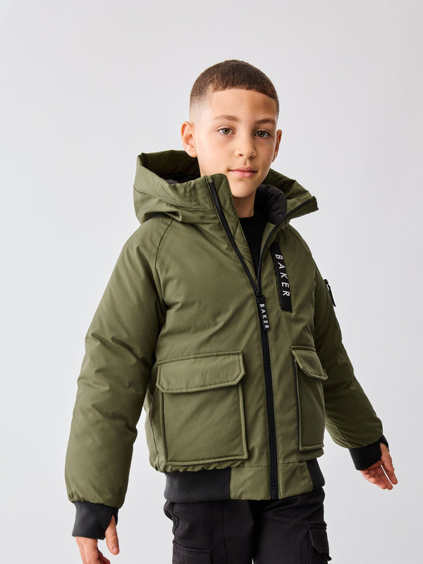 Baker by Ted Baker Khaki/Green Shower Resistant Padded Bomber Coat