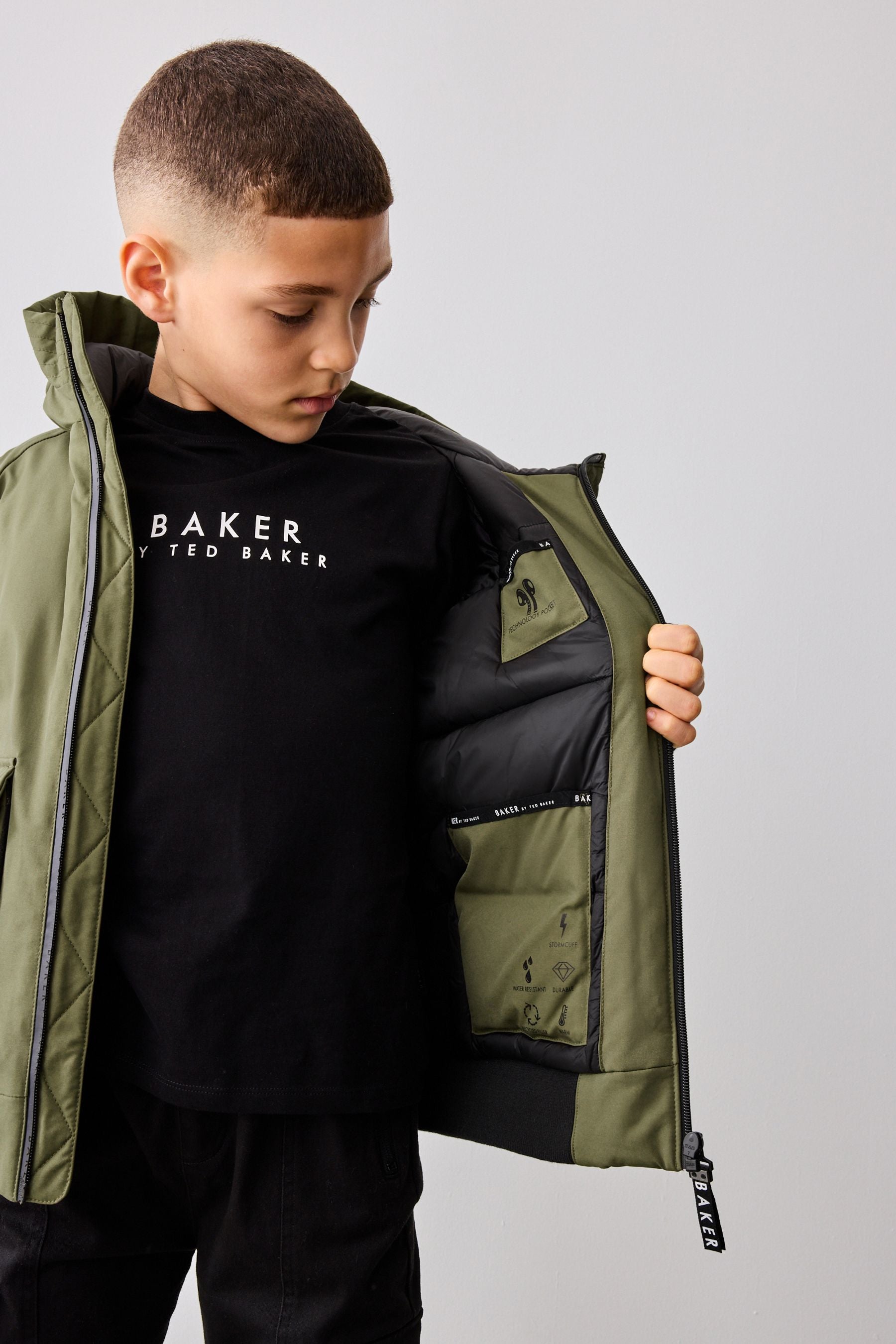 Baker by Ted Baker Khaki/Green Shower Resistant Padded Bomber Coat