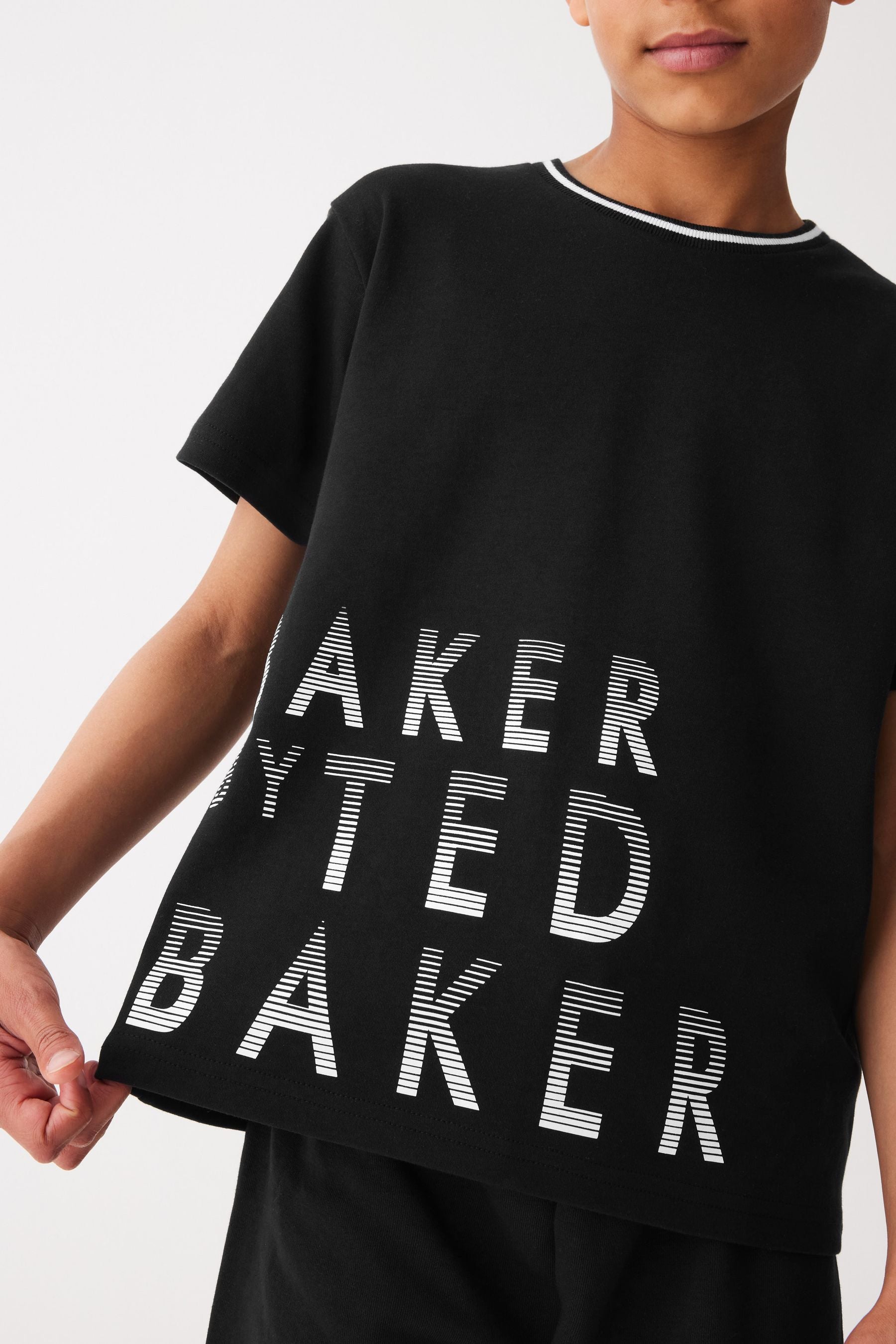 Baker by Ted Baker 100% Cotton Graphic Black T-Shirt and Shorts Set