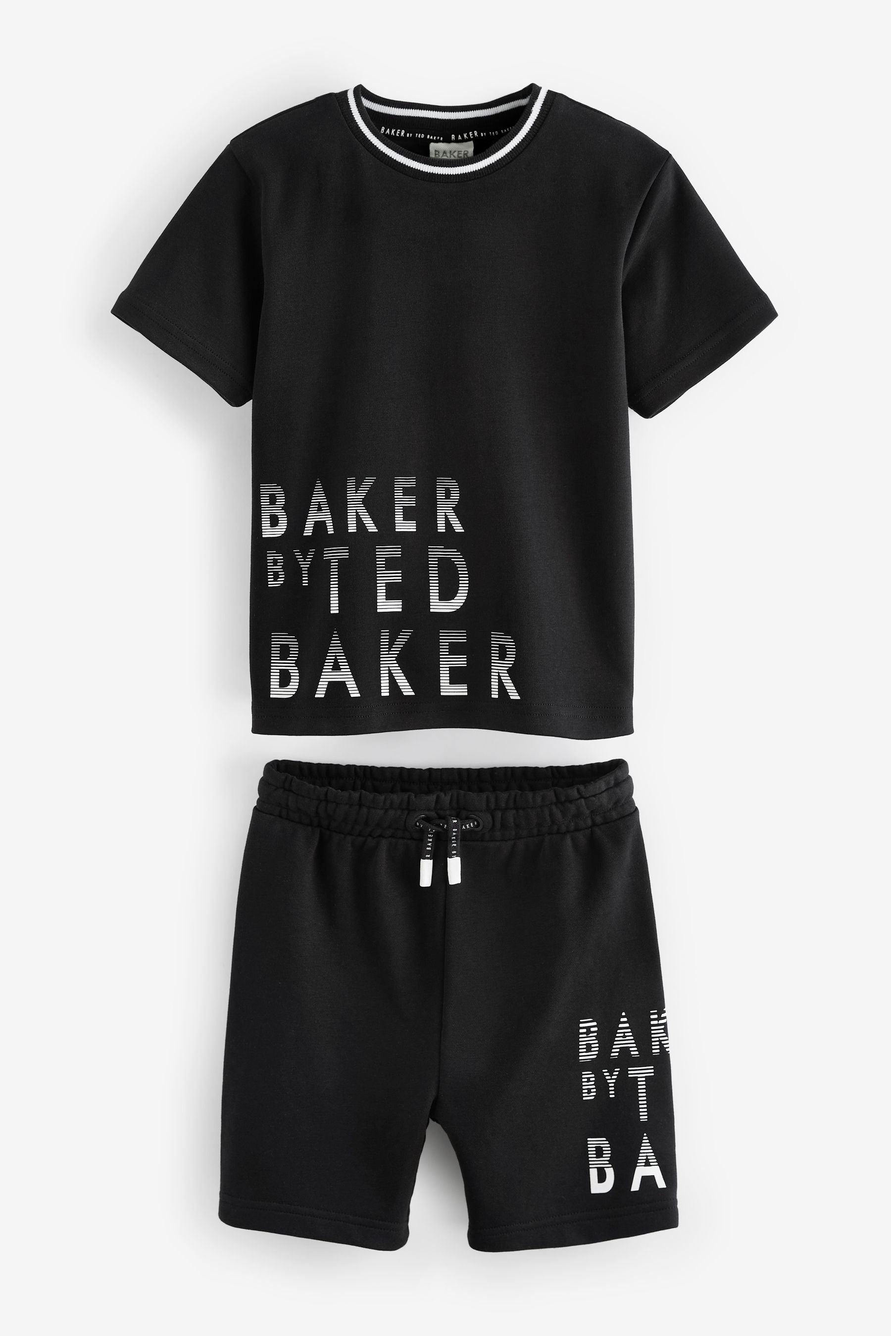 Baker by Ted Baker 100% Cotton Graphic Black T-Shirt and Shorts Set