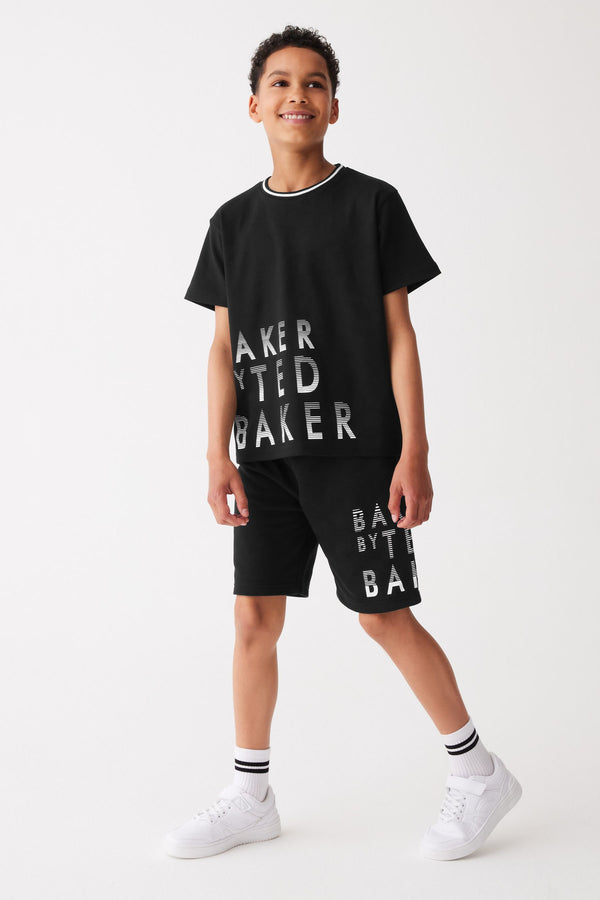 Baker by Ted Baker 100% Cotton Graphic Black T-Shirt and Shorts Set