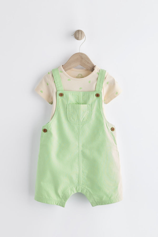 Green Fluro Woven Dungarees And Bodysuit Set (0mths-2yrs)