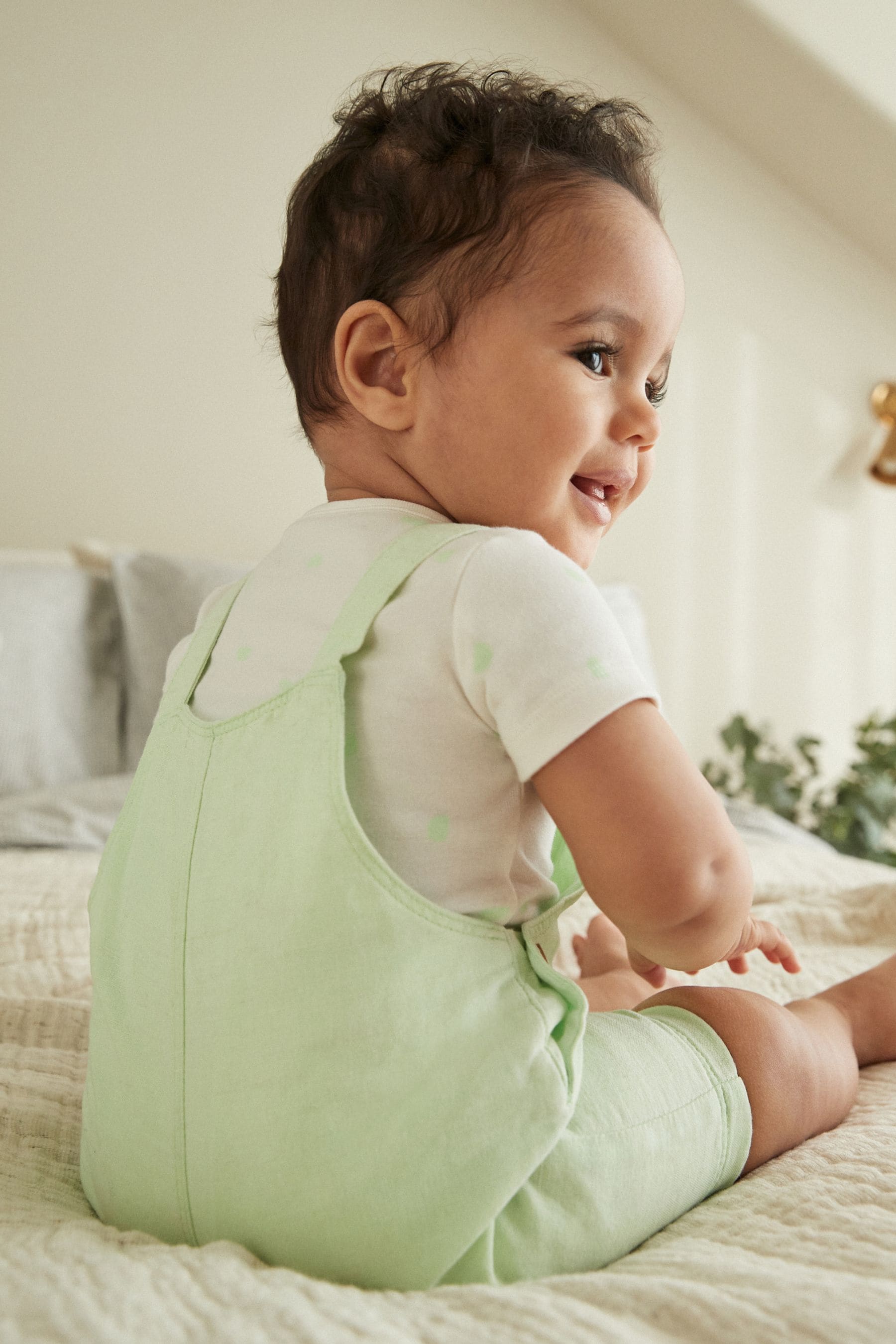 Green Fluro Woven Dungarees And Bodysuit Set (0mths-2yrs)