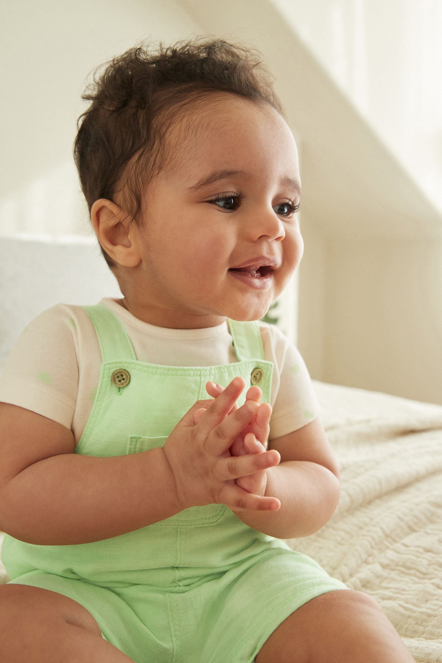 Green Fluro Woven Dungarees And Bodysuit Set (0mths-2yrs)