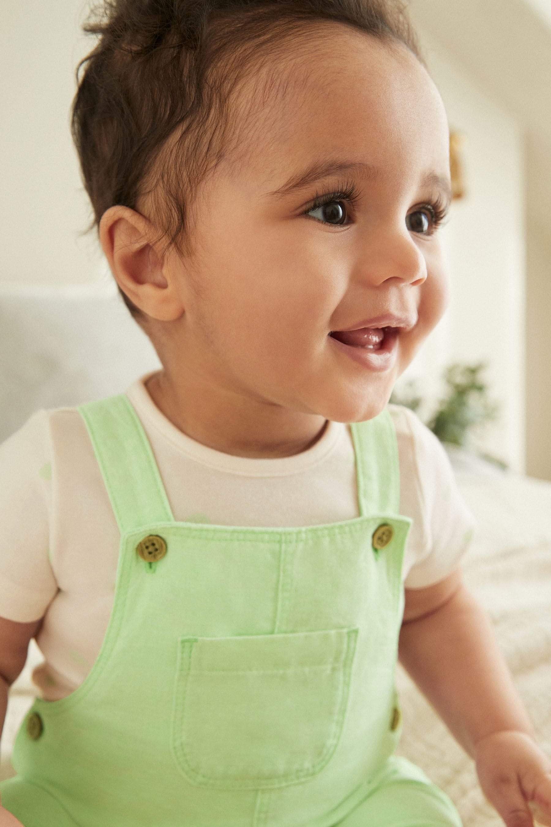 Green Fluro Woven Dungarees And Bodysuit Set (0mths-2yrs)