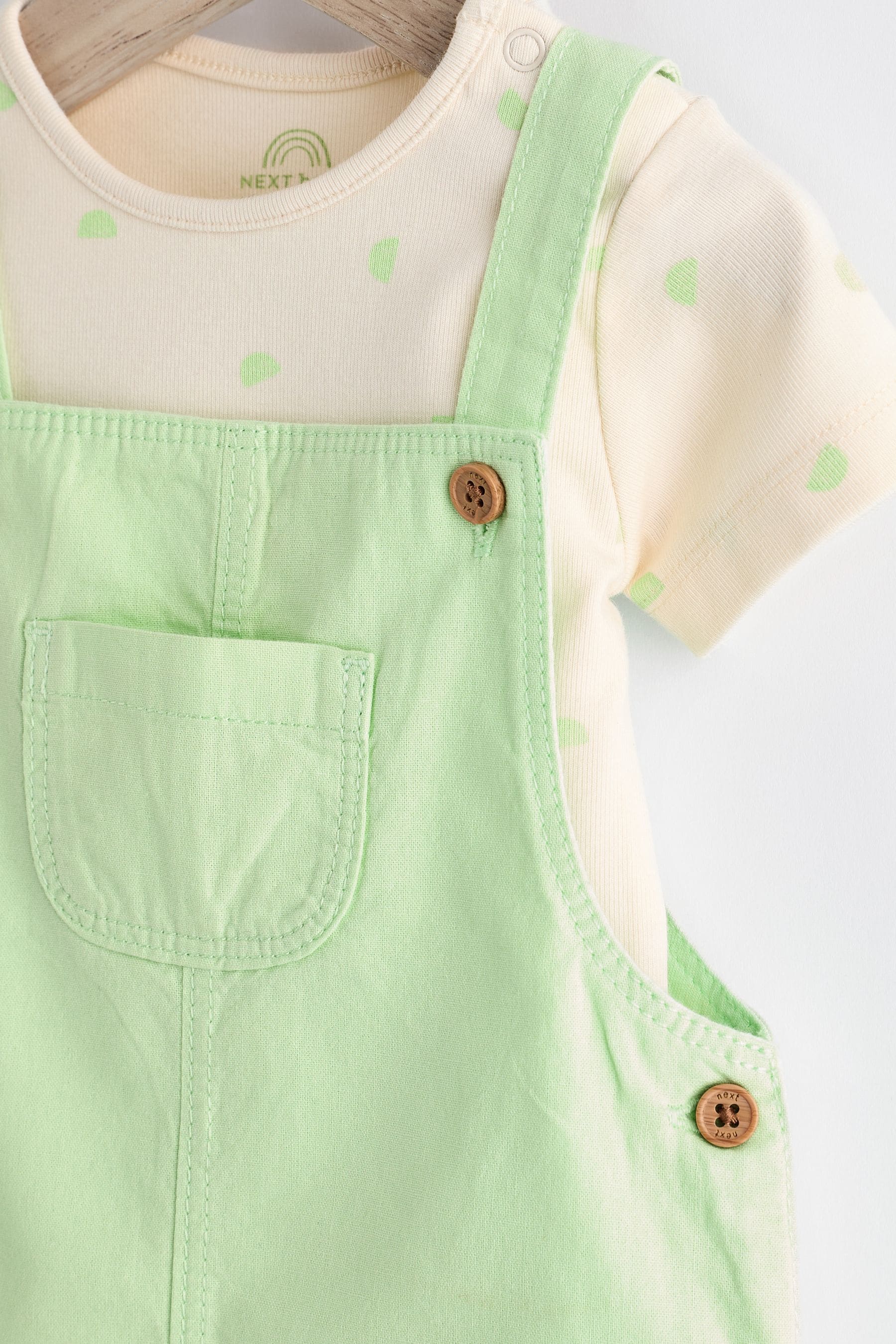 Green Fluro Woven Dungarees And Bodysuit Set (0mths-2yrs)