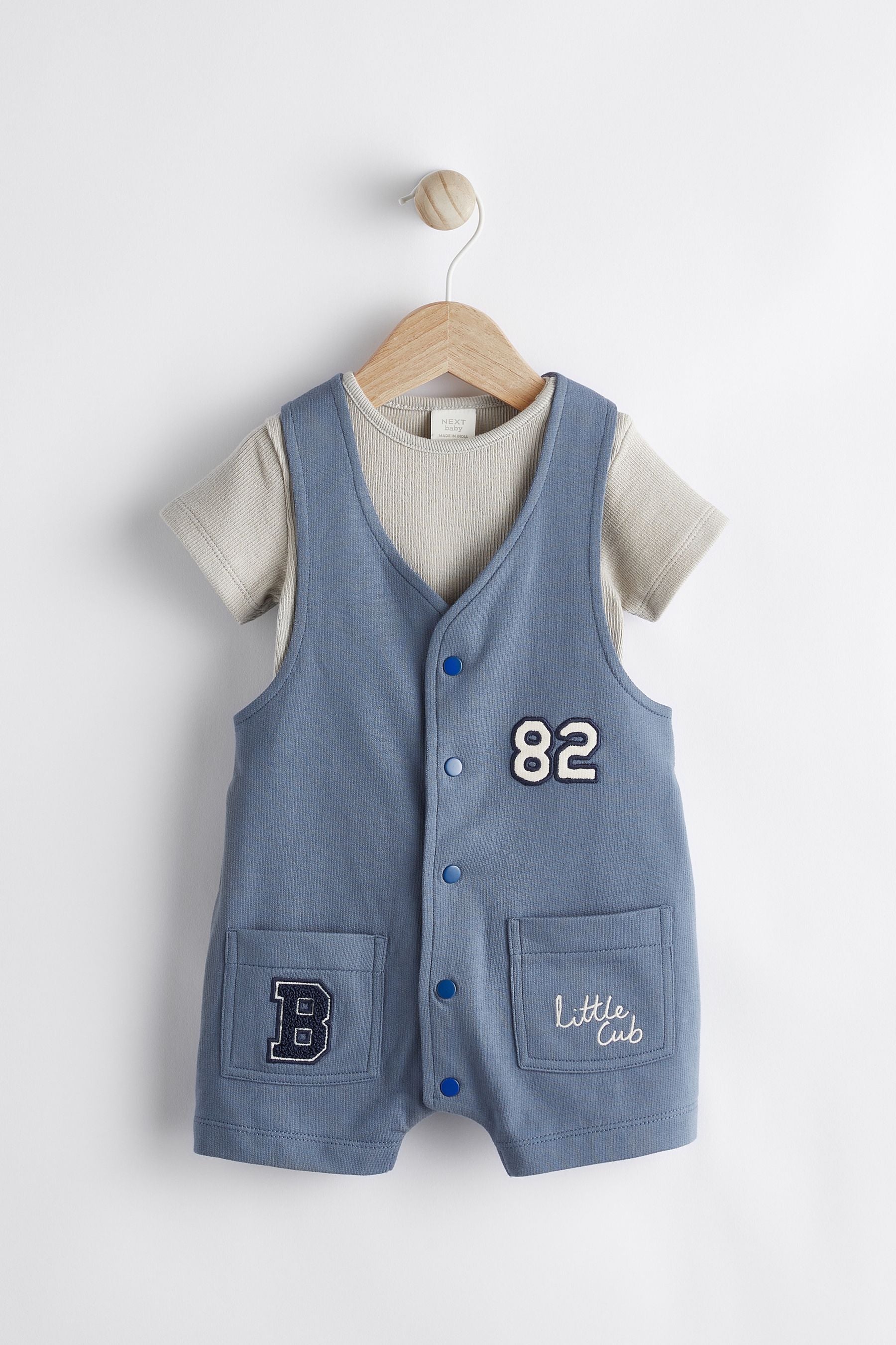 Blue Varsity Baby Jersey Dungarees and Bodysuit Set (0mths-2yrs)