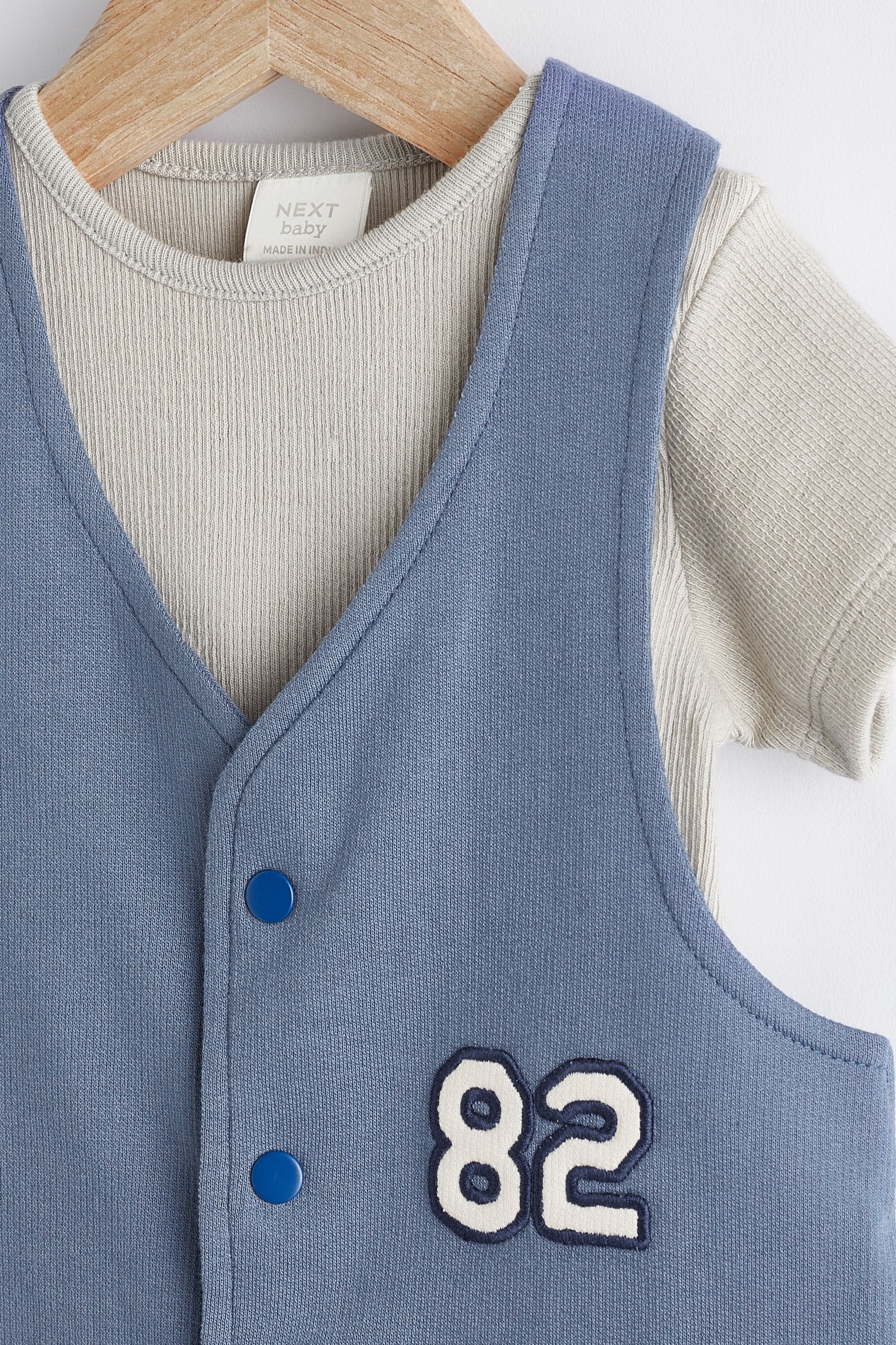 Blue Varsity Baby Jersey 100% Cotton Dungarees and Bodysuit Set (0mths-2yrs)