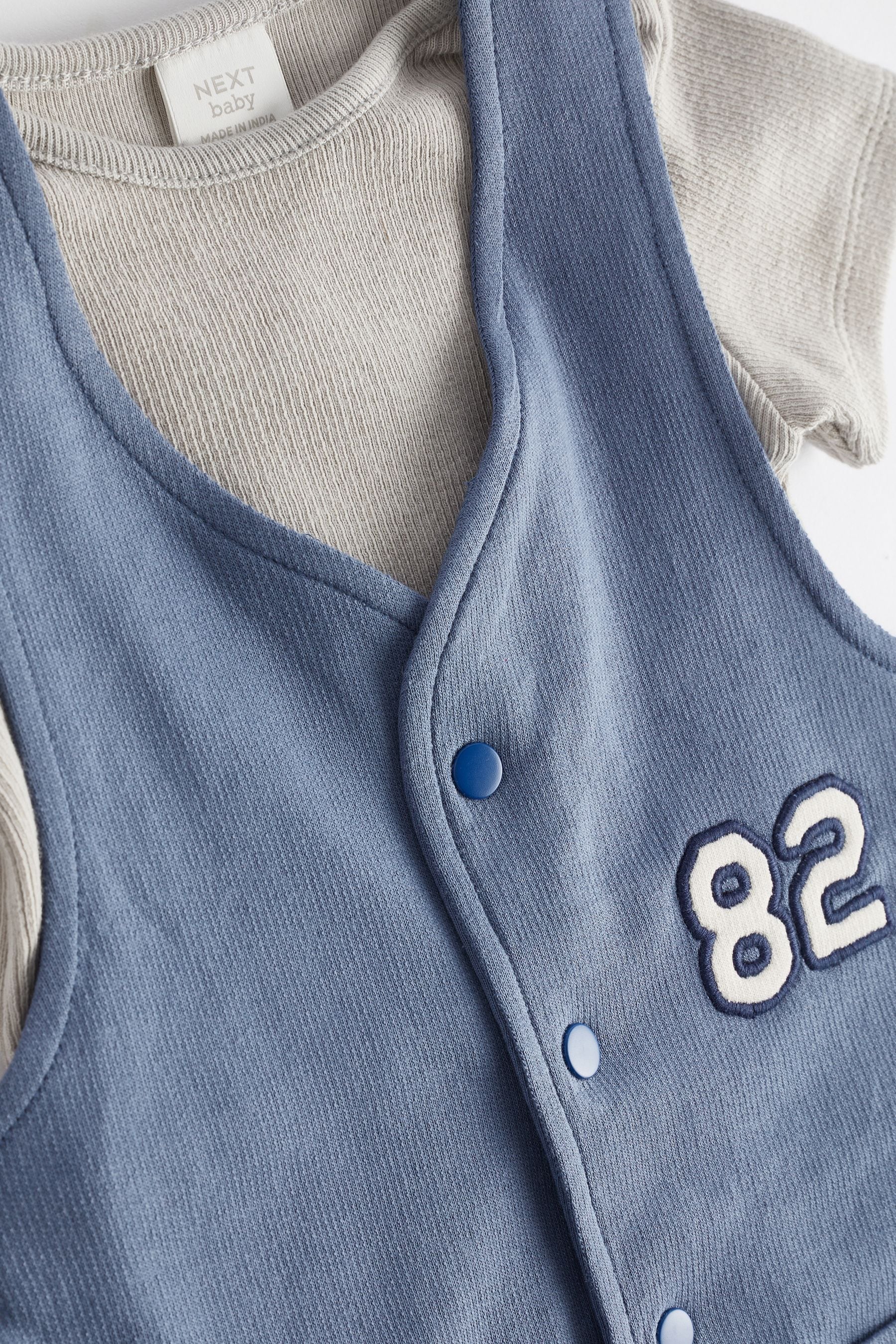 Blue Varsity Baby Jersey 100% Cotton Dungarees and Bodysuit Set (0mths-2yrs)