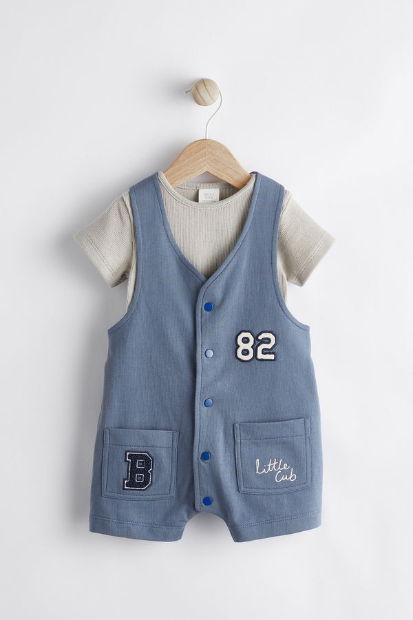 Blue Varsity Baby Jersey 100% Cotton Dungarees and Bodysuit Set (0mths-2yrs)