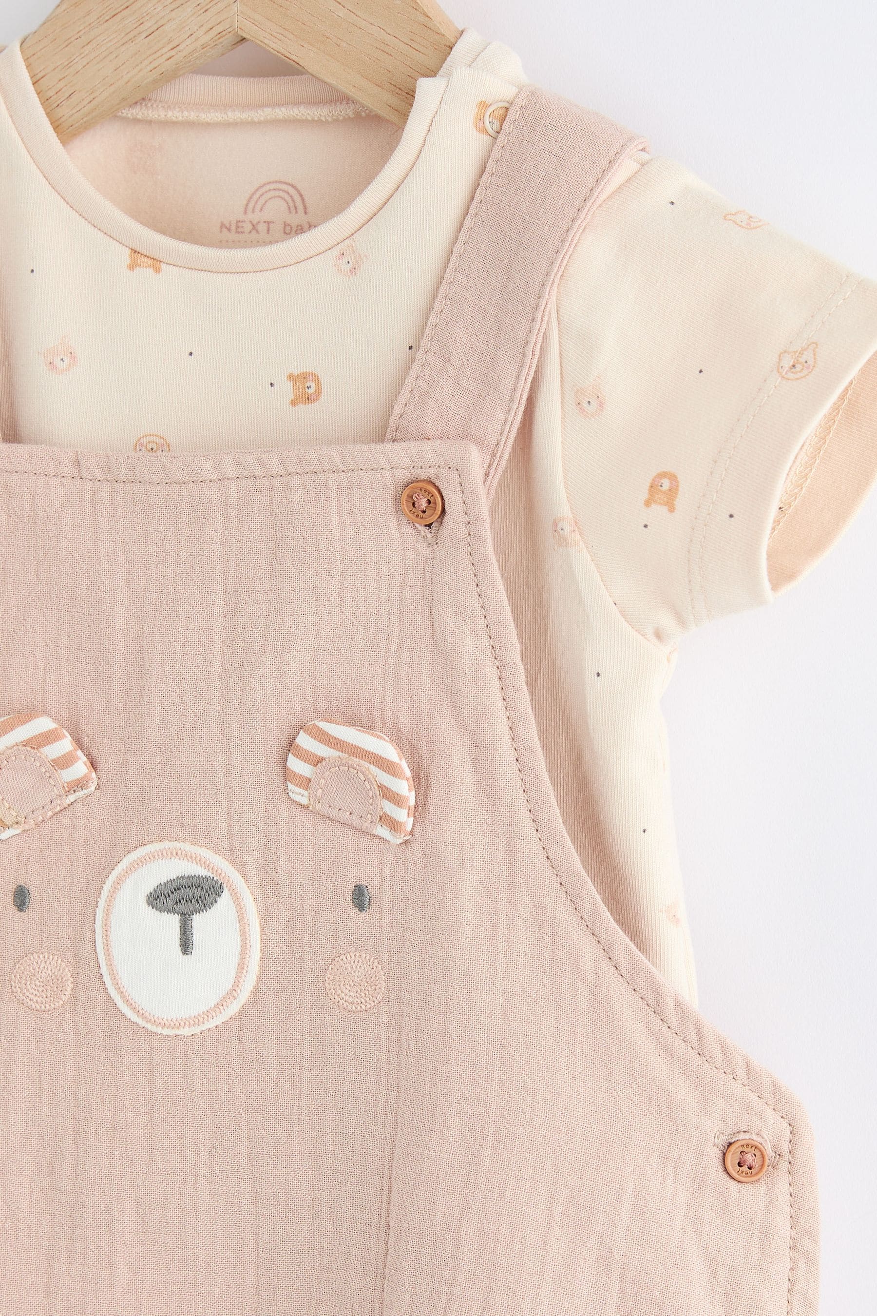 Neutral Bear Woven Dungarees And Bodysuit Set (0mths-2yrs)