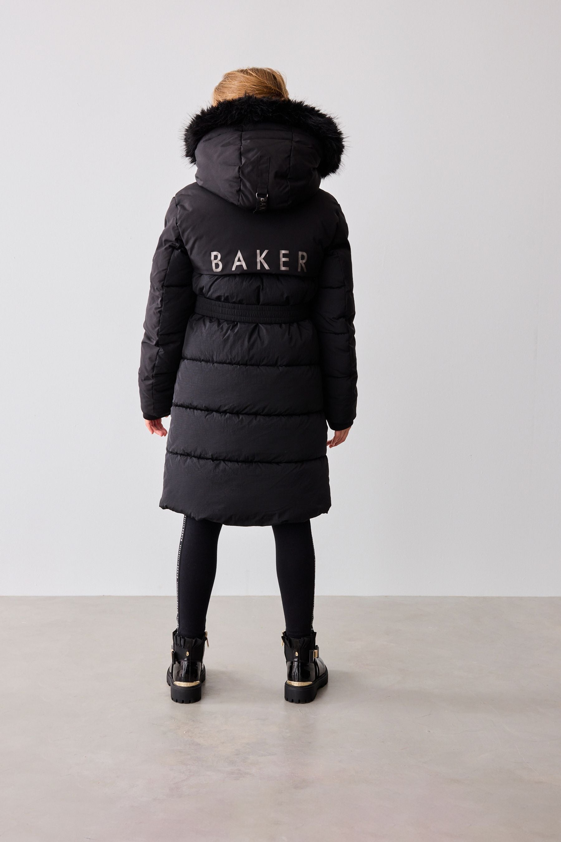 Baker by Ted Baker Shower Resistant Utility Belted Longline Black Parka