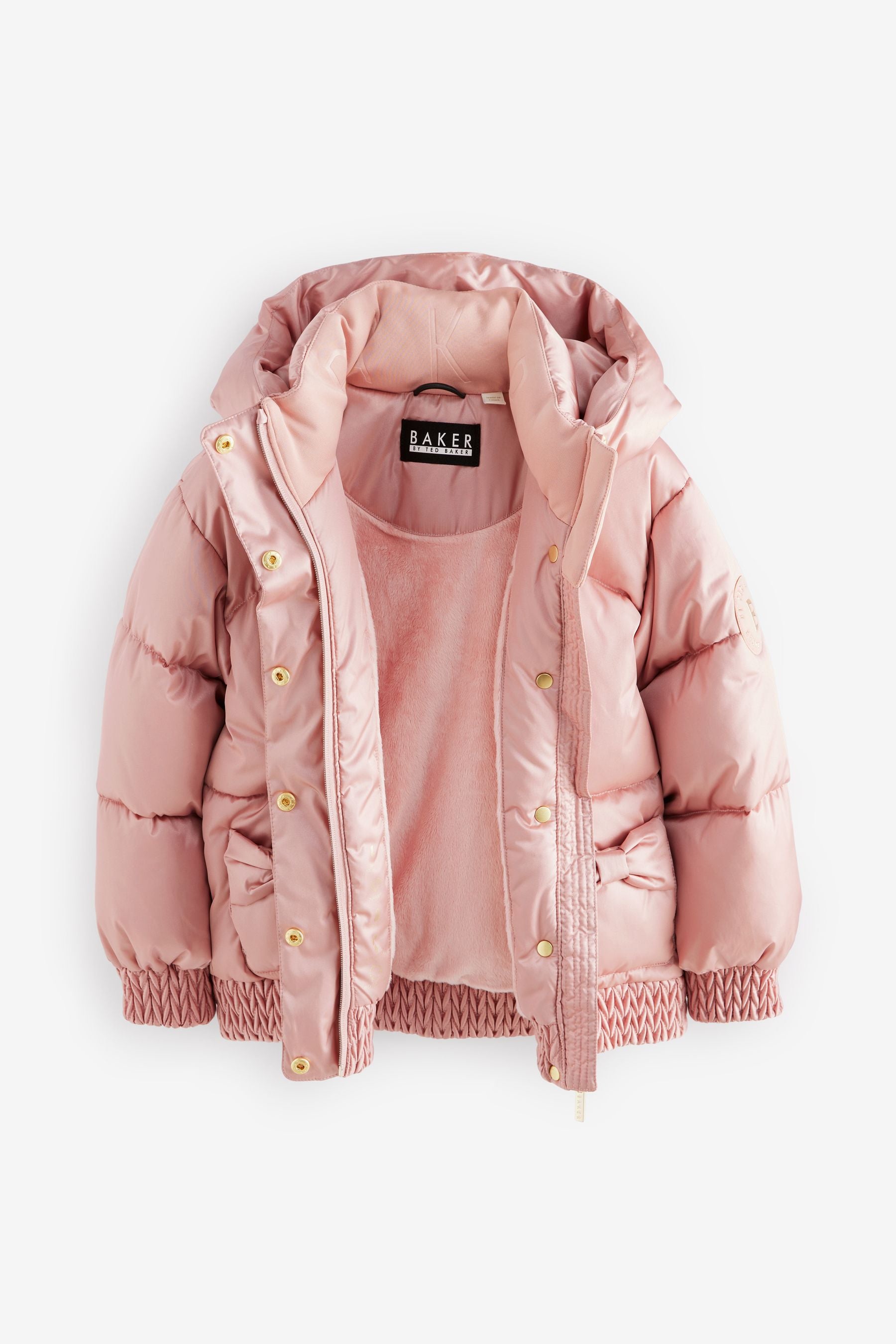 Baker by Ted Baker Pink Shower Resistant Bow Pocket Padded Coat