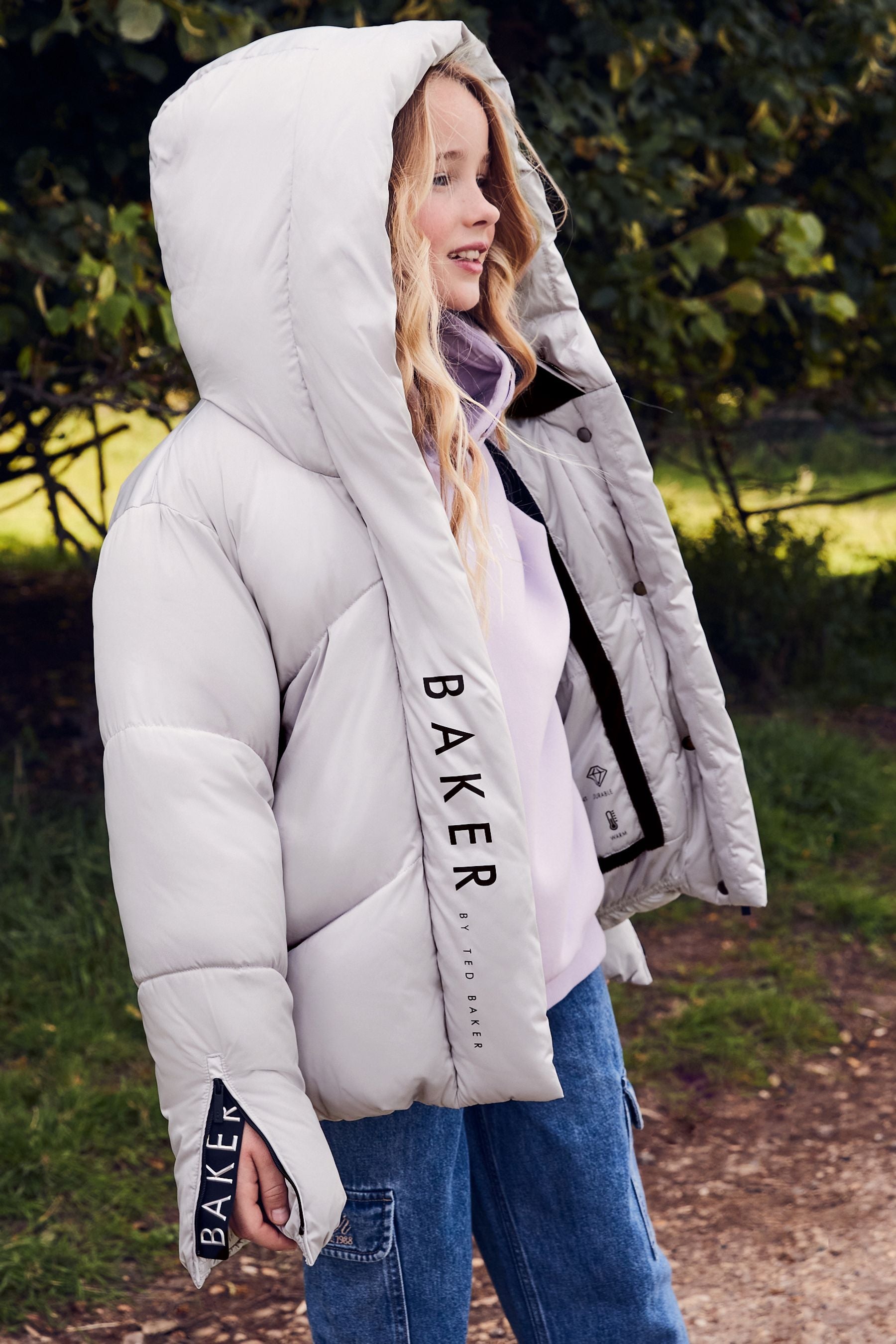 Baker by Ted Baker Shower Resistant Silver Pearl Branded Padded Coat